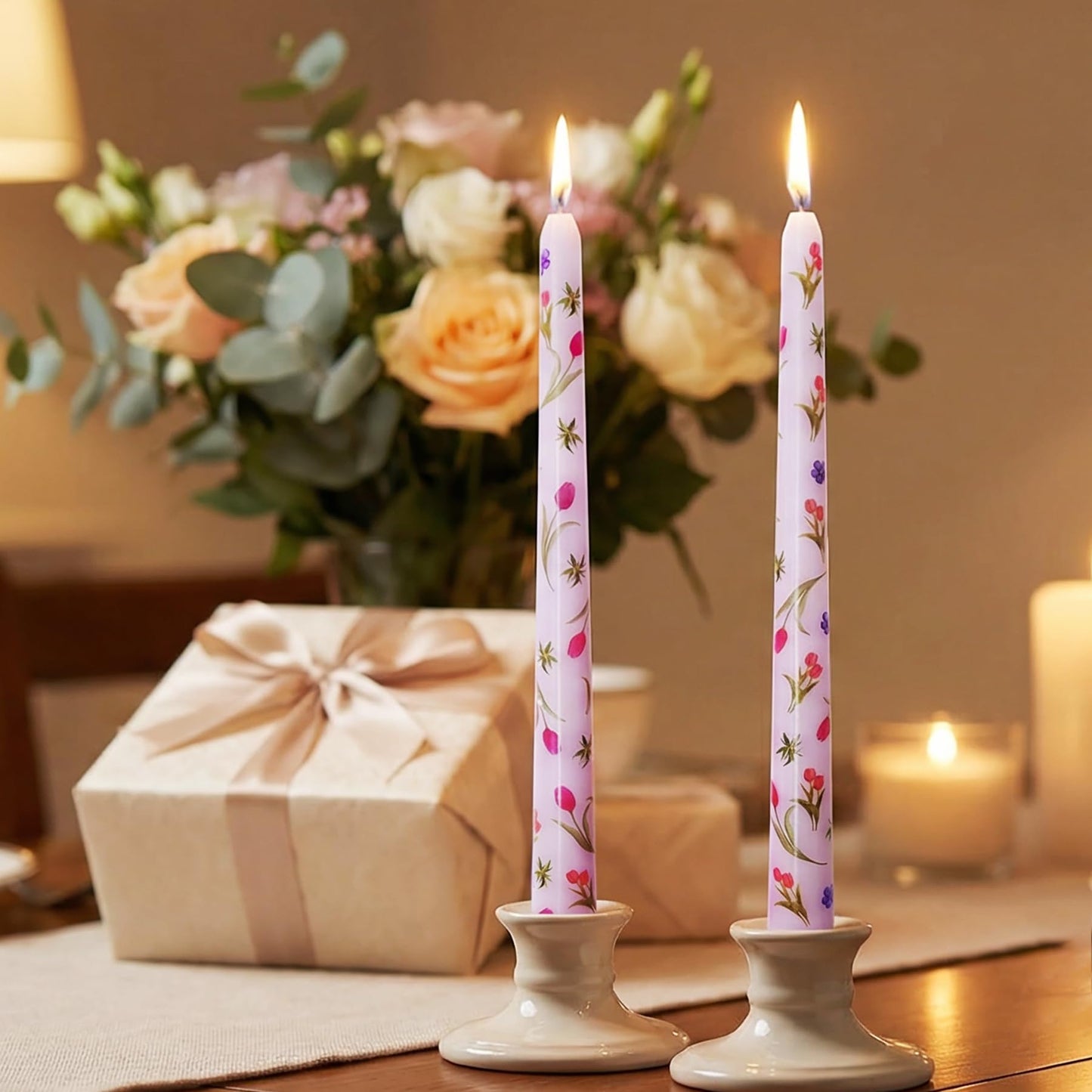 10 Inch Decorative Taper Candles, 4 Pack Birthday Balloon Print Candlesticks, Unscented Dripless Candles with Long Burn Time for Party, Holiday Table & Home Decor BST326H