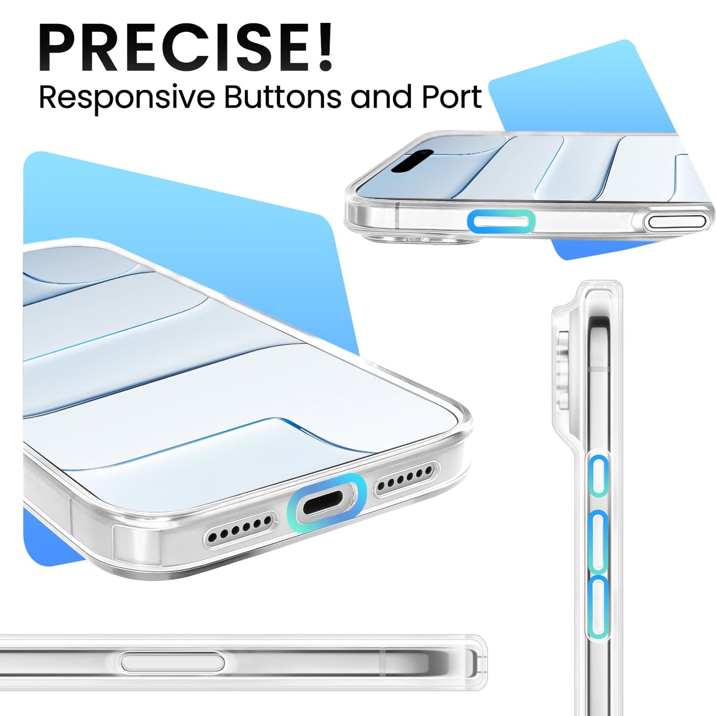 Cute Girly Crystal Clear Case Compatible with iPhone 16 Pro, Camera Control & Shockproof Protection Floral Case for Women, Blue Butterflies WN420