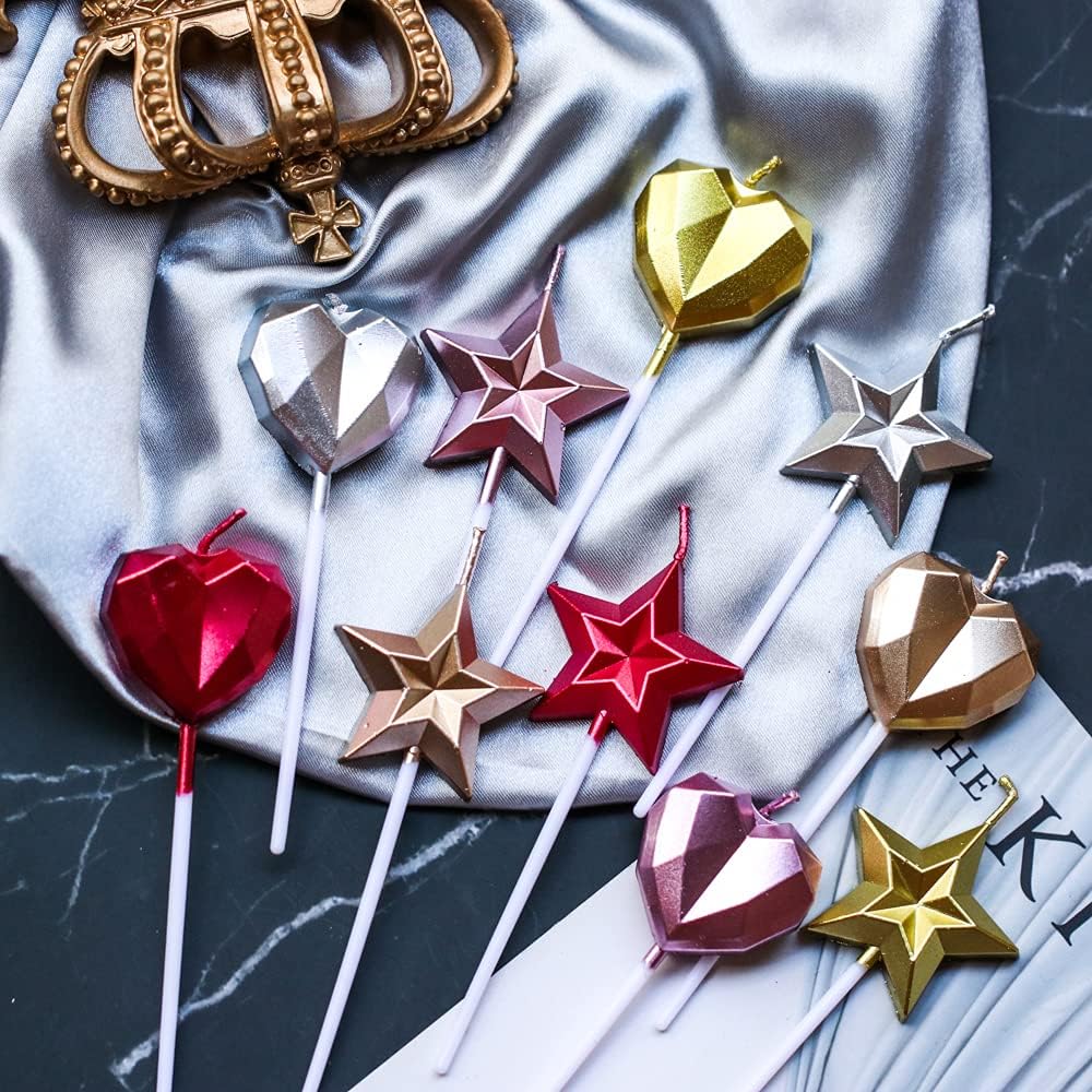 Star Shaped Birthday Candle,Metallic Multicolor 3D Design Cake Candles,Creative Fun Long Thin Wedding Birthday Candles Set,Party Supplies,Cake Decoration (Silver) BST326L