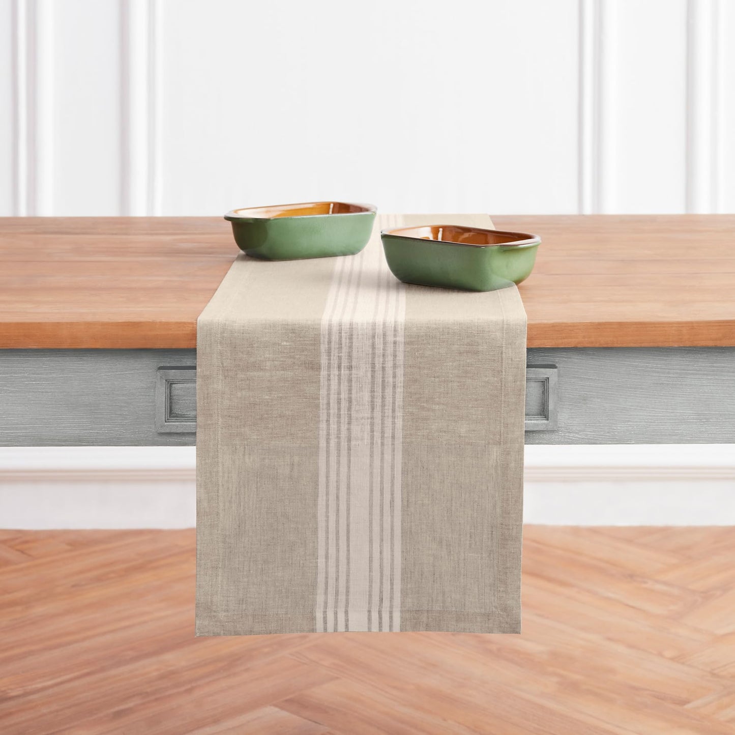 Solino Home 100% Linen Table Runner, 14 x 60 in, Black and White Striped | Farmhouse Table Runners for dining, console and side tables; vintage grain sack centre stripe; Pure Linen; OEKO-TEX Certified BST326SOLH