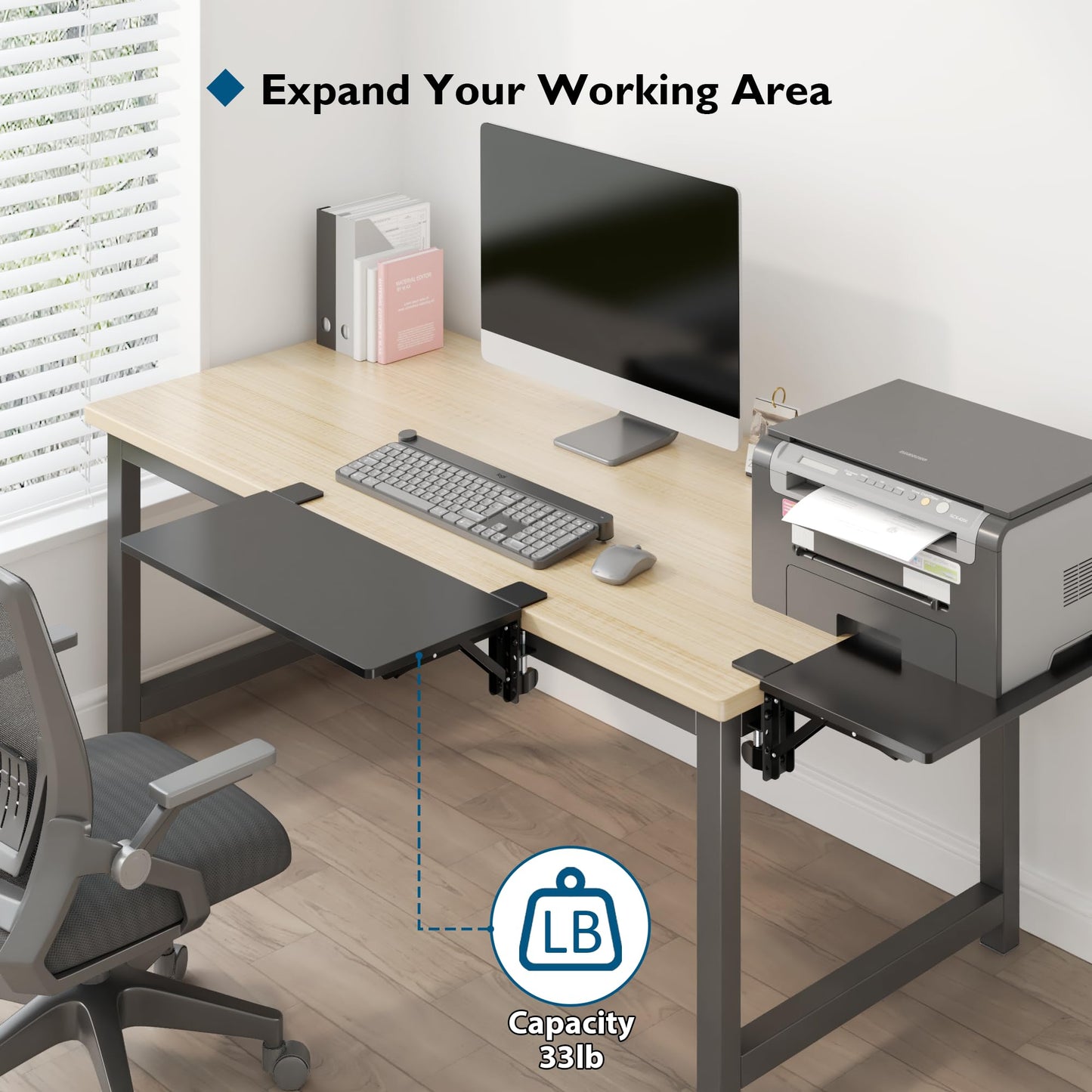 BONTEC Ergonomic Desk Extender Tray, 9.5"x9.1" Wrist Rest Shelf | 90°Foldable Elbow Support, Table Mount Arm, Clamp on Computer Arm Rest for Desk, Office & Home Use,Durable Easy to Install BST202