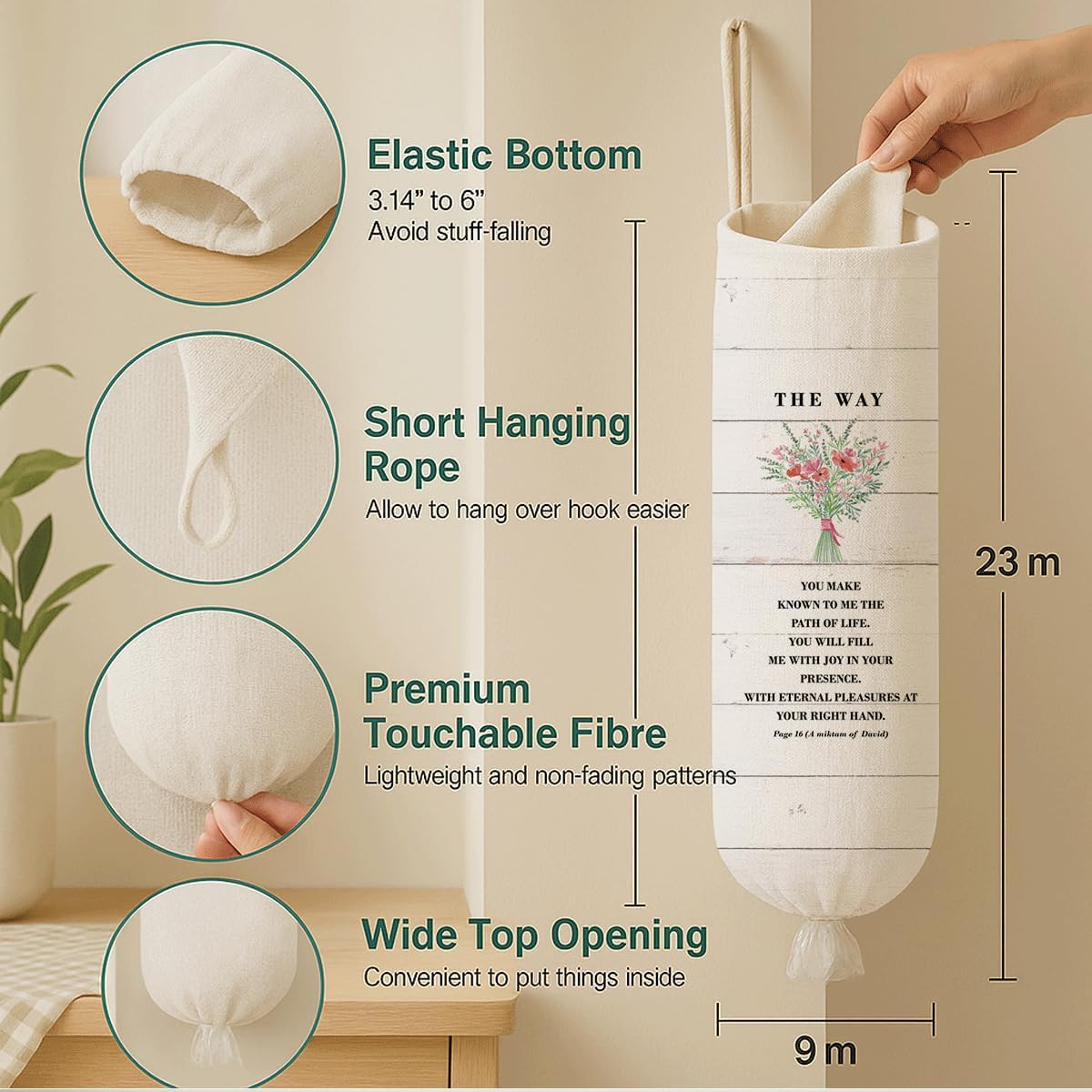Plastic Bag Holder, The Way Page 16 Plastic Bag Holder Christian Decor, Reusable Hanging Trash Bags Dispenser, Christian Kitchen Gifts for Women Plastics Bags Holders with Bible Verse BST202