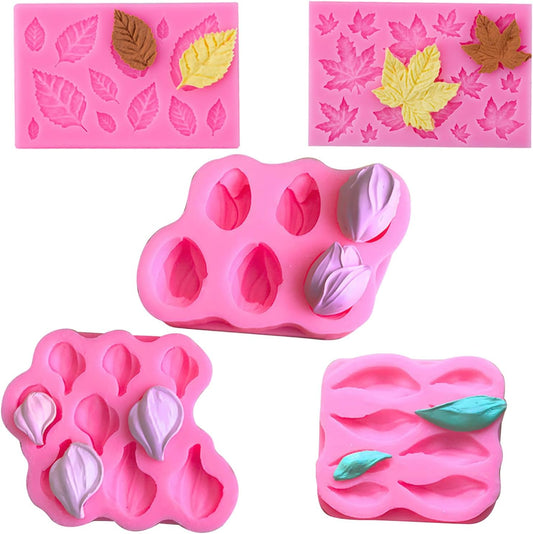5-piece flower and leaf-shaped silicone molds for cake decoration, chocolate making, polymer clay, resin casting and DIY crafts making BST326L