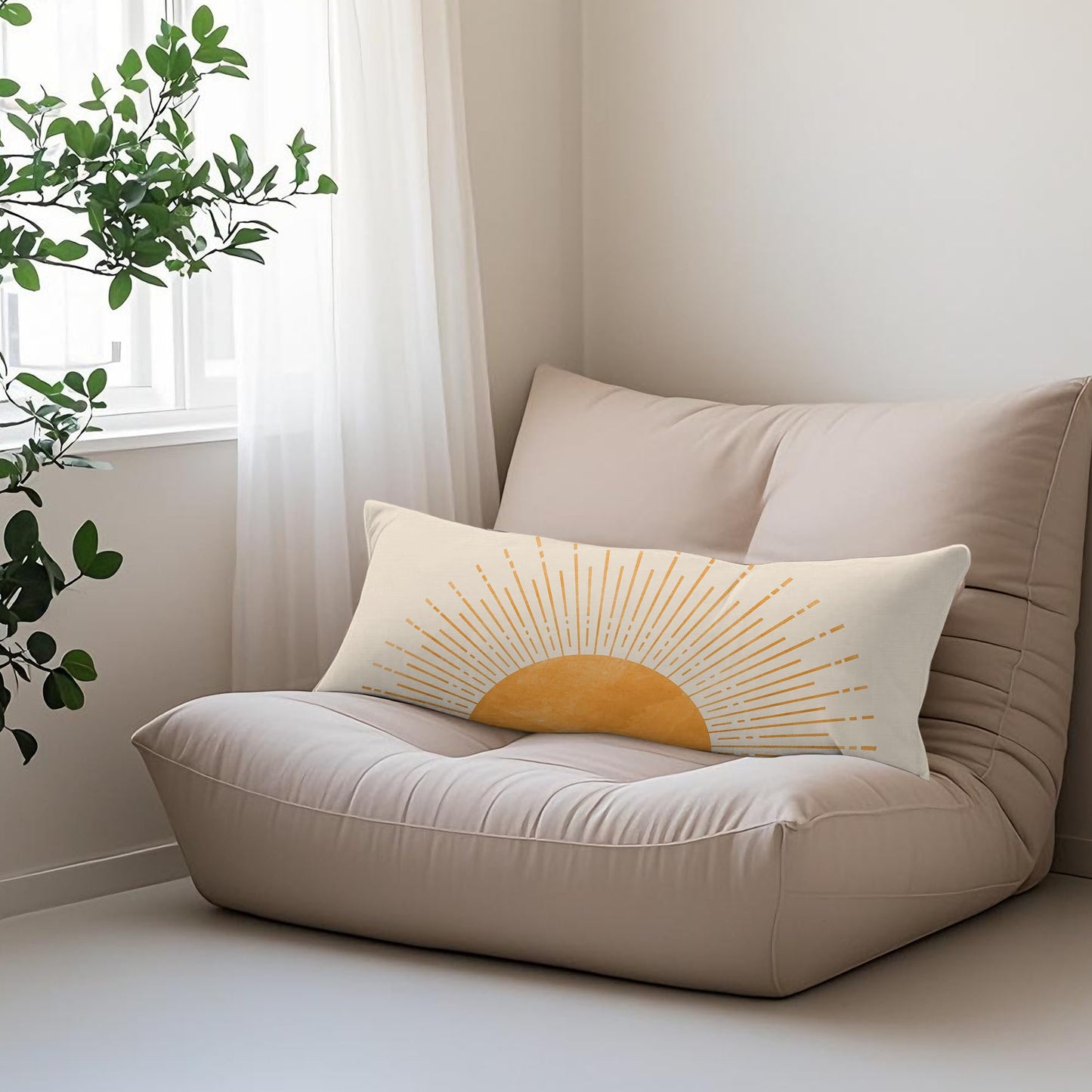Boho Sun Sunshine 21x54 Body Pillow Cover Case, Modern Neutral Boho Horizontal Sun Sunset Sunrise Decorative Long Hug Pillow Cases for Bed Couch BST220