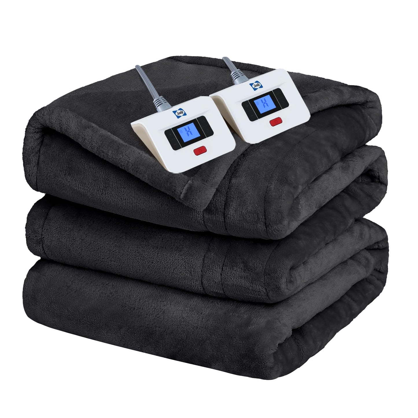 Sealy Heated Electric Blanket Queen Size, Flannel Electric Blanket with 10 Heating Levels & 1-12 Hours Auto Shut Off, Fast Heating Warming Blanket, Machine Washable, Grey, 84 x 90 Inch