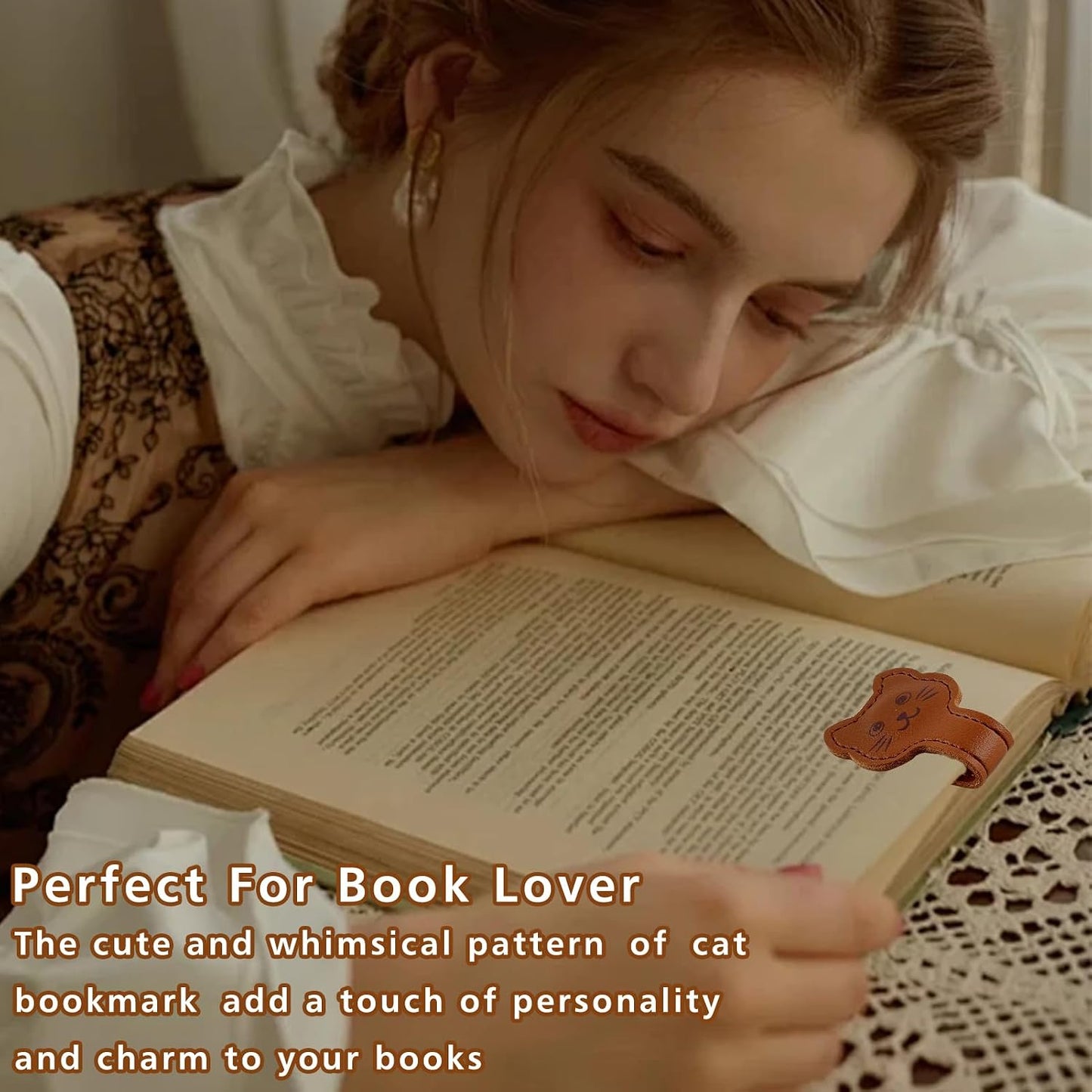 Zkptops Magnetic Leather Bookmarks Cute Cat Book Markers for Reading Women Men Strong Magnet Bookmark Clips Page Mark Unique Books Accessories Gifts for Book Lovers Teachers Students Reader (Brown) BST326L