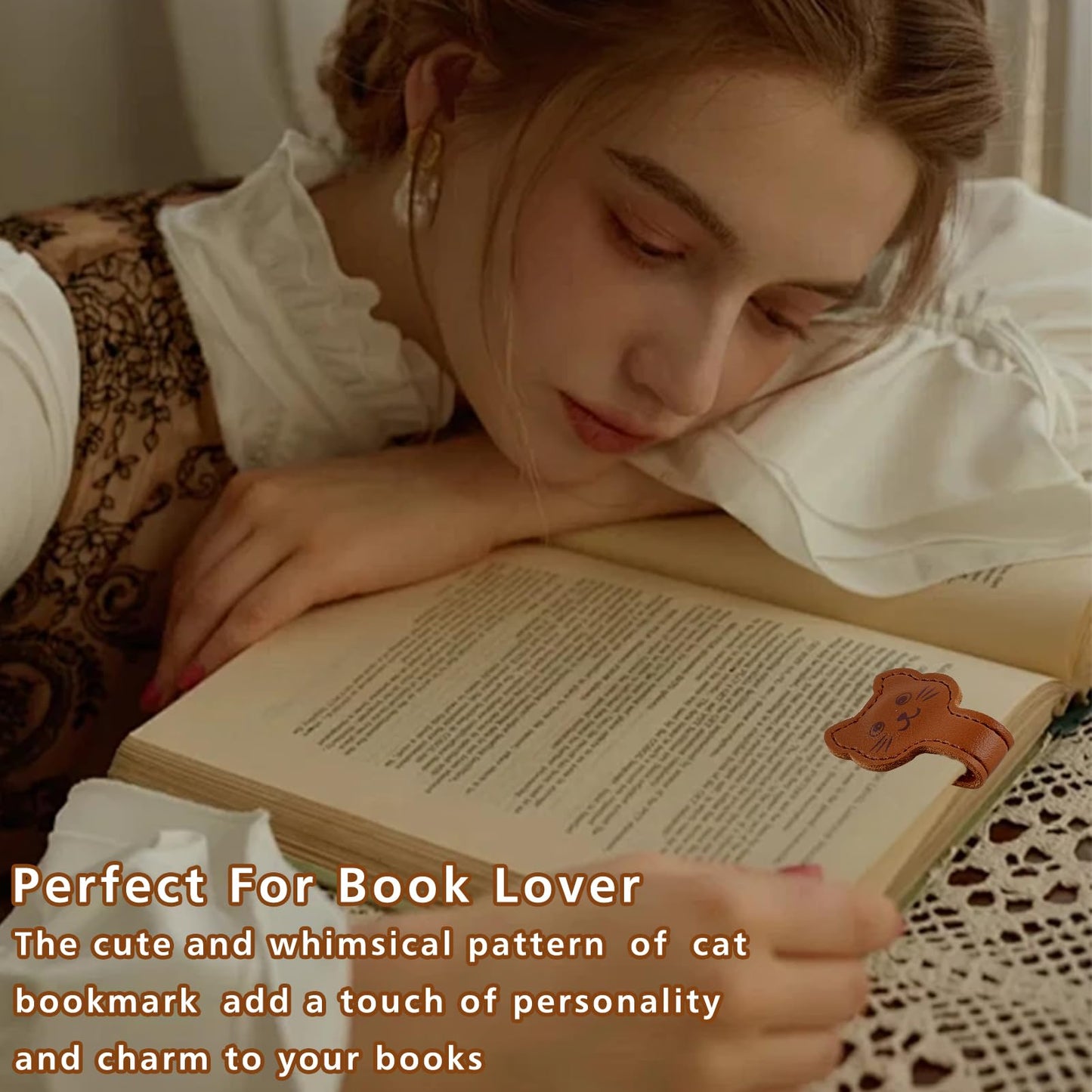 Zkptops Magnetic Leather Bookmarks Cute Cat Book Markers for Reading Women Men Strong Magnet Bookmark Clips Page Mark Unique Books Accessories Gifts for Book Lovers Teachers Students Reader (Brown) BST326L