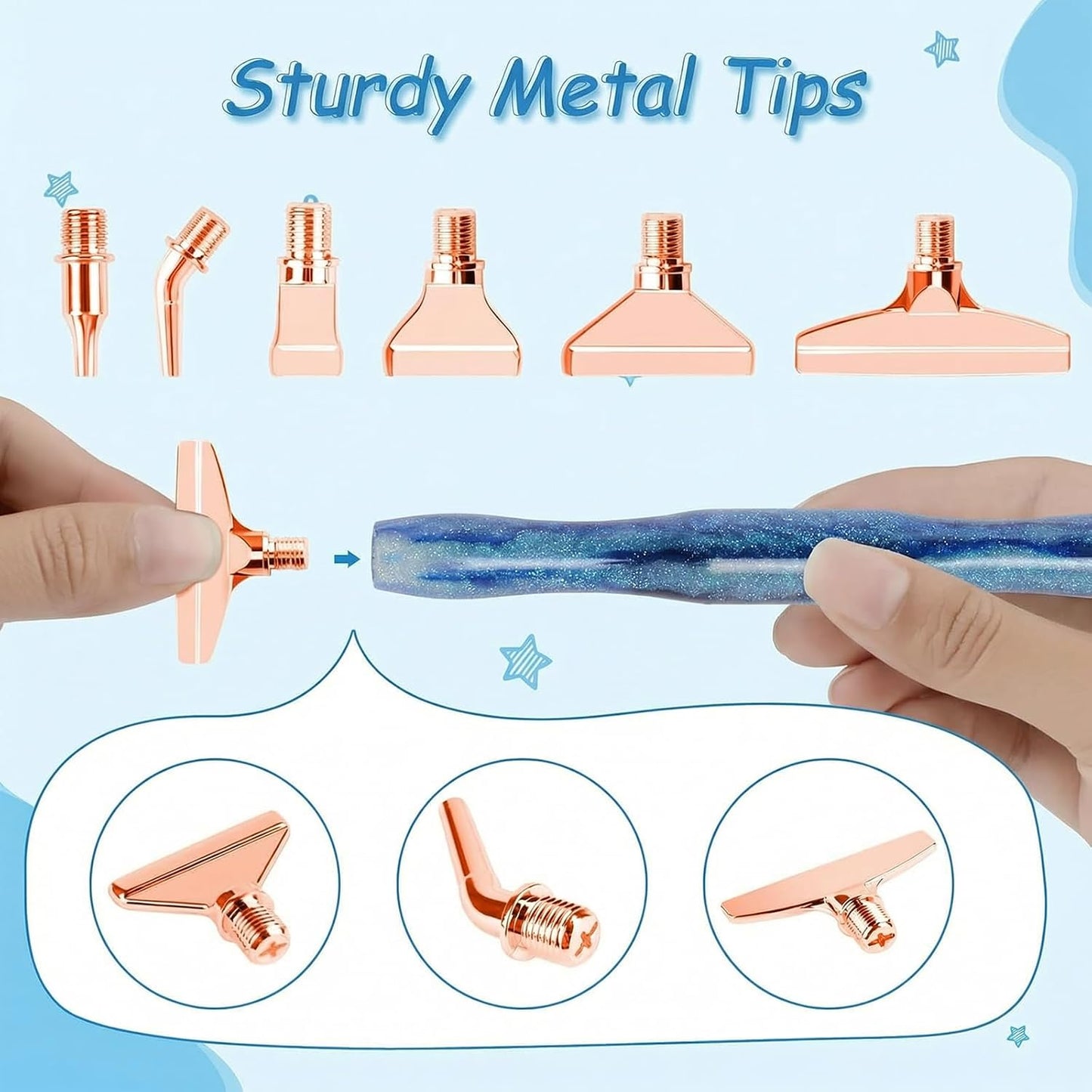 Ninonly Diamond Art Pen, Diamond Painting Pen with 6 Metal Tips, 6 Painting Glue Clay, Roller, 5D Diamond Art Accessories and Tools for DIY Craft, Blue BST326L
