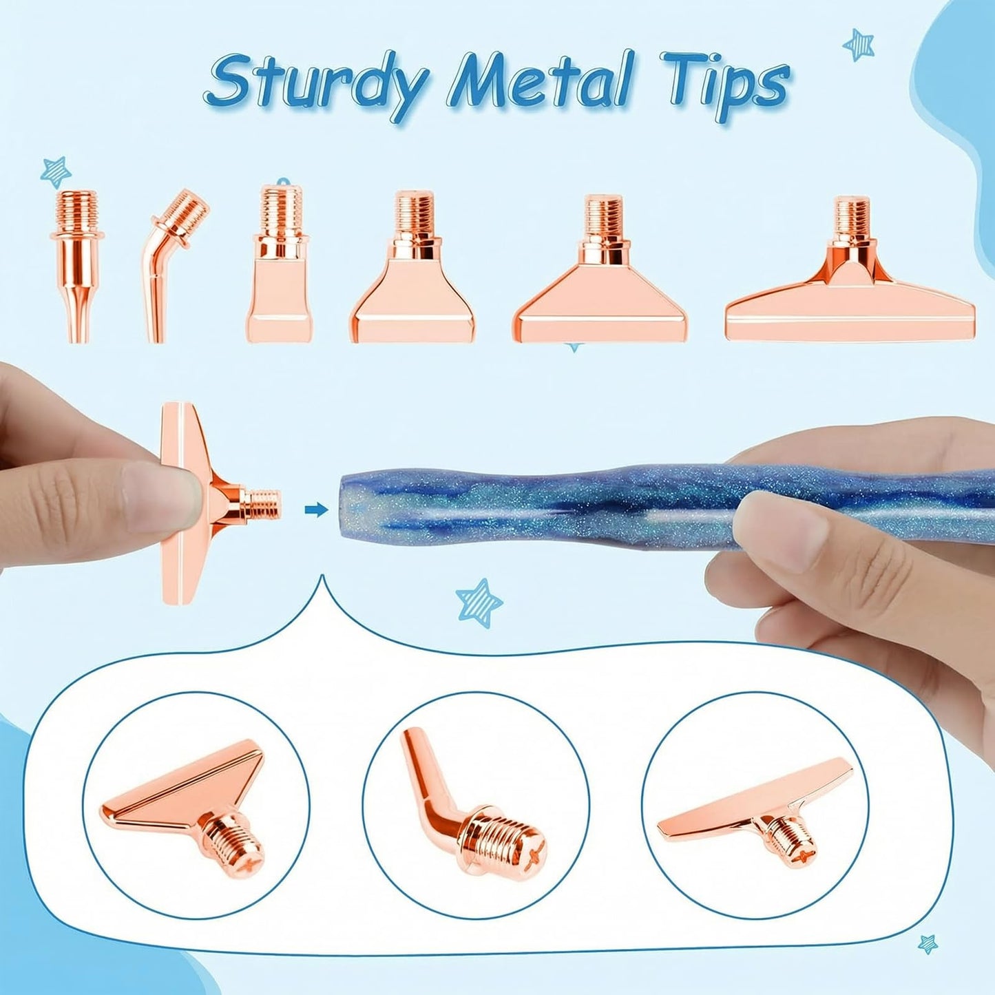 Ninonly Diamond Art Pen, Diamond Painting Pen with 6 Metal Tips, 6 Painting Glue Clay, Roller, 5D Diamond Art Accessories and Tools for DIY Craft, Blue BST326L