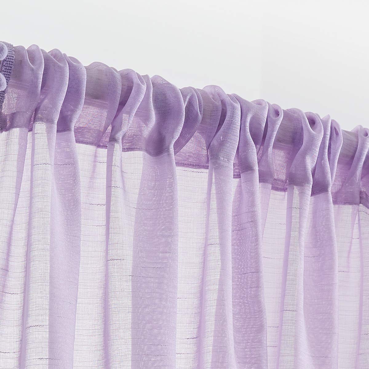 Treatmentex Pom-Pom Grey Sheer Curtains for Bedroom 63" Window Drapes Rod Pocket Textured Sheer Curtain for Kids Room 52" w 2 Panels BST202