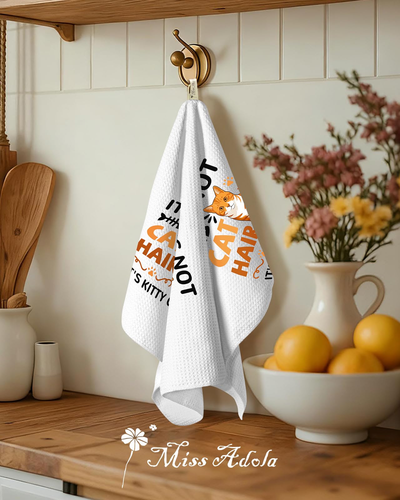 Miss Adola Dog Funny Kitchen Towels - 15x28 Inch Decorative Waffle Microfiber Dish Cloths Cute Absorbent Reusable Hand Tea Towels with Hanging Loop French Bulldog Gift for Dog Lovers WN420