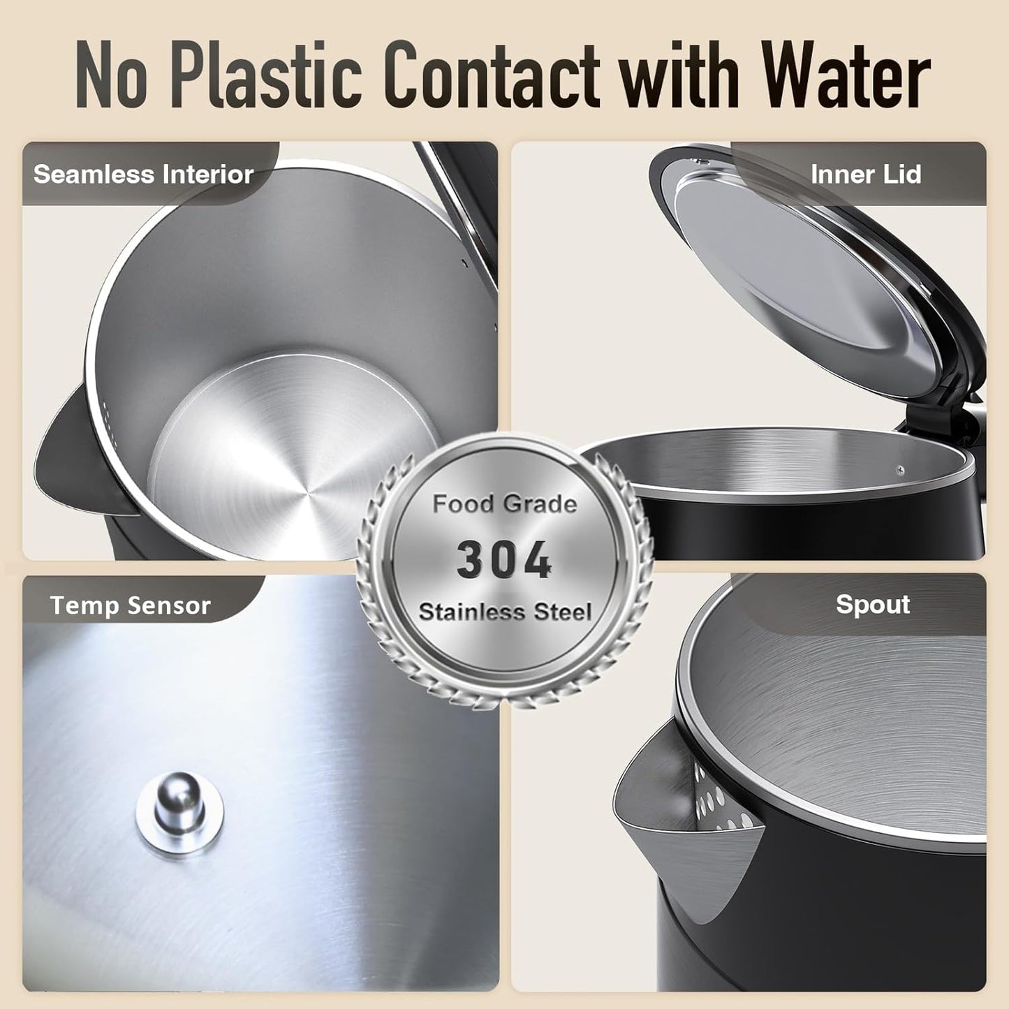 Mecity Electric Kettle 1.7L Touch Screen Temperature Control Water Boiler, No Plastic Contact with Water. 6 Preset Temperature Programs, 2 Hours Keep Warm, Auto Shut Off, Dark Grey DD1210