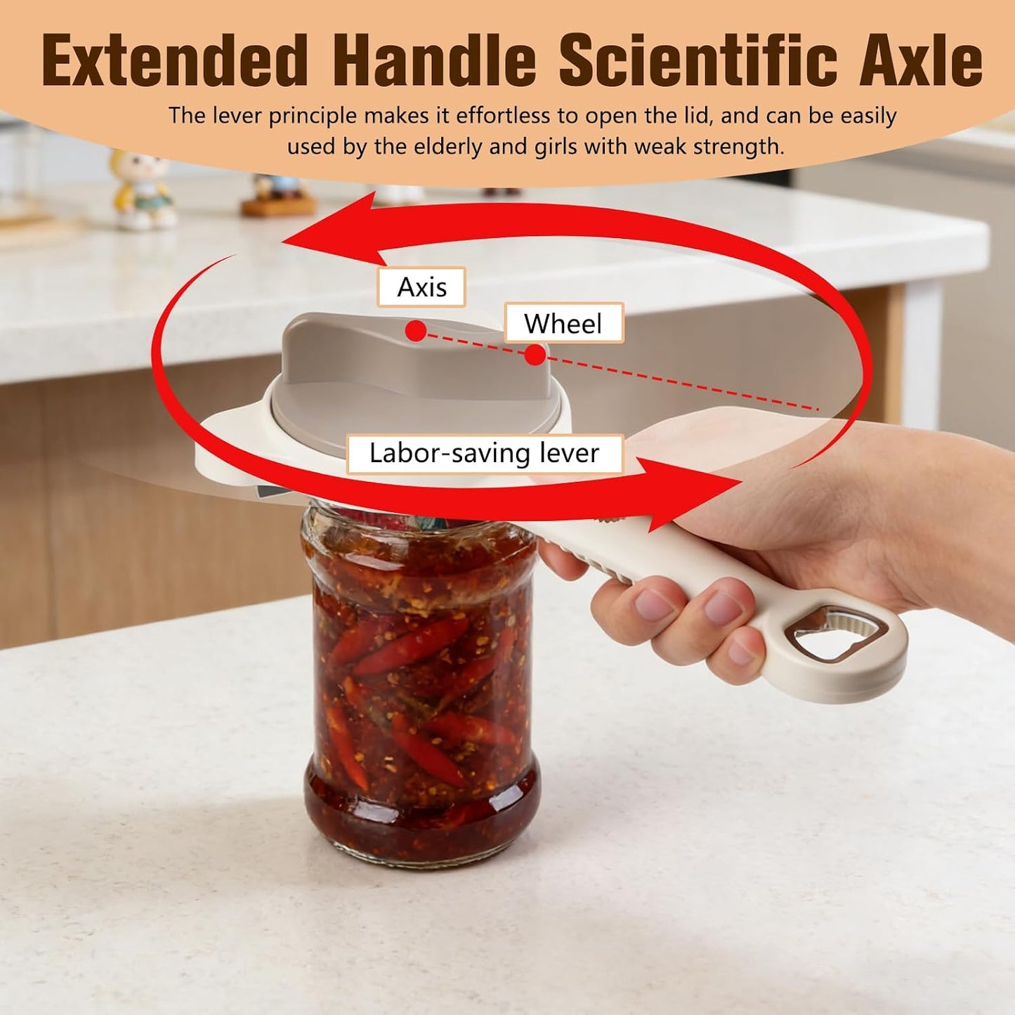 4 in 1 Multi-Purpose Jar Opener,Adjustable Stainless Steel Jar Opener,Multi-Functional Retractable Jar & Bottle Openers,Multi Size Lid Tool for Jars Cans Wine Bottles,Home Kitchen Helper (Beige) BST202