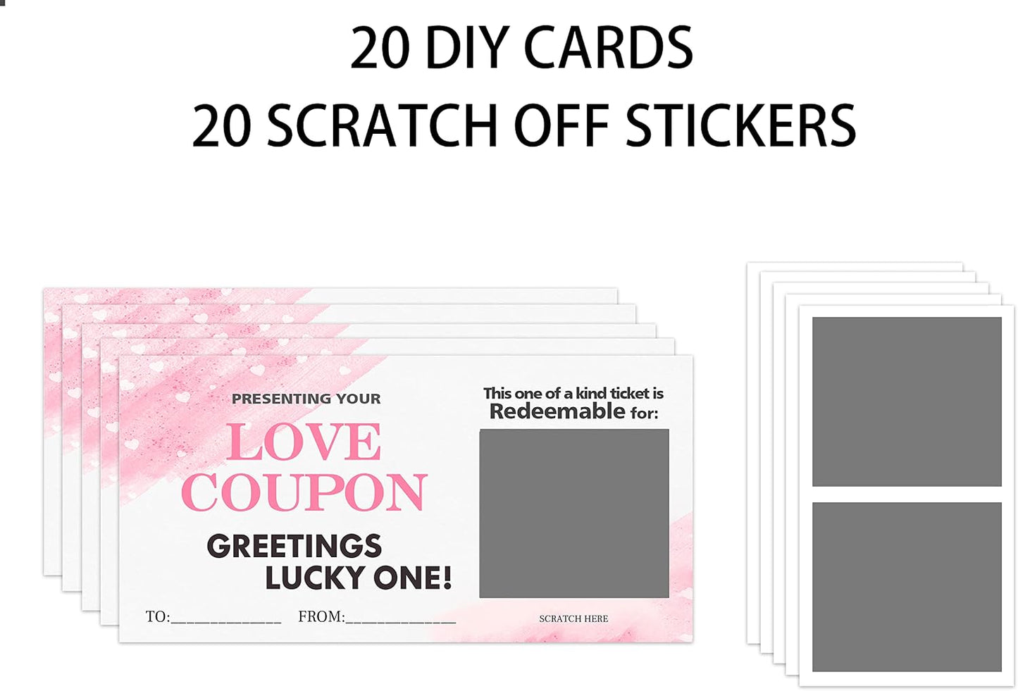 Scratch Valentines Day Card, Love Coupons, Note Off Cards, 20 Pieces Valentine's Anniversary Greeting DIY Valentines, Romantic Gifts for Husband, Wife, Lovers, Kids(A06) WN420