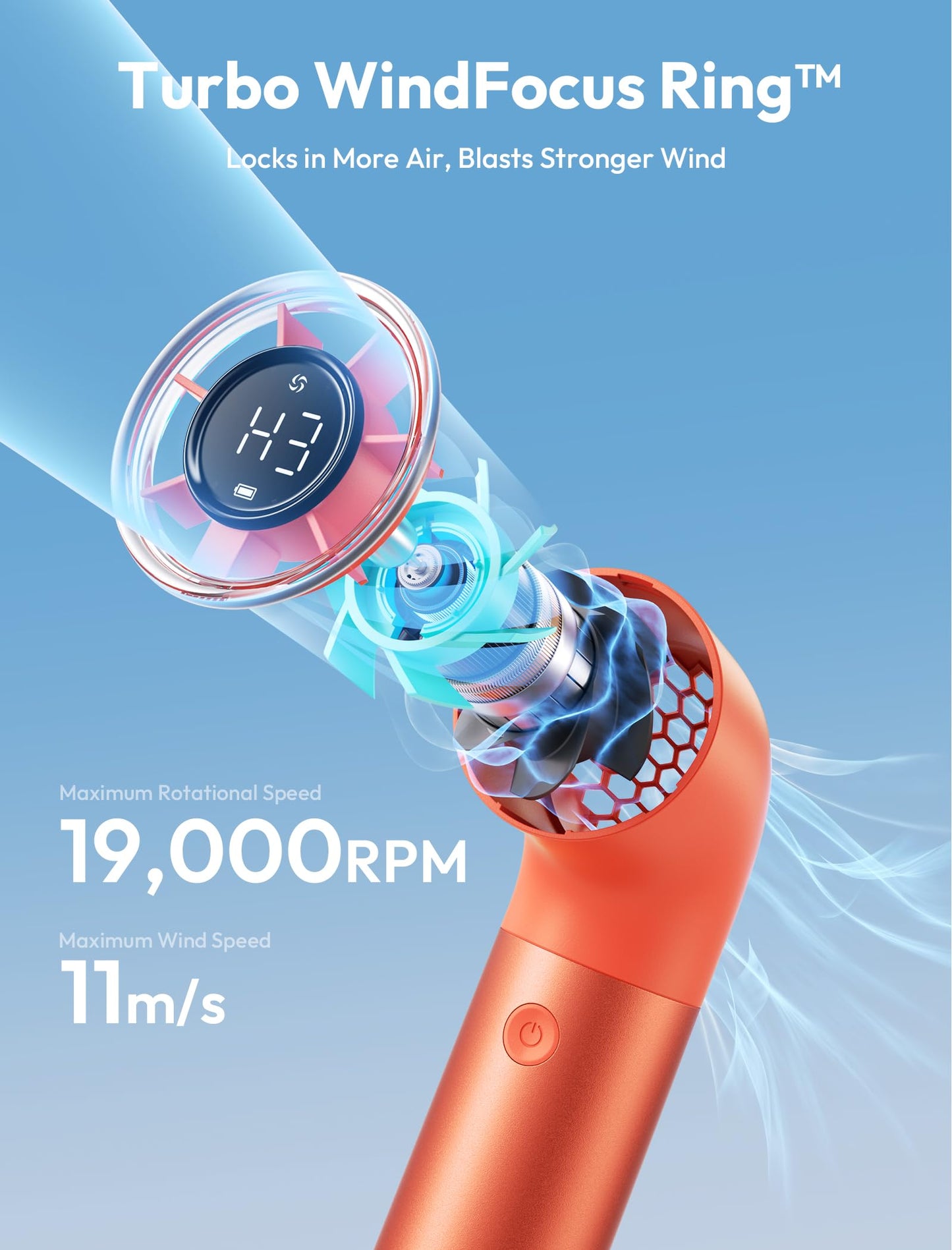 Aecooly Portable Handheld Fan, Powerful Turbo Air Tube Fan, 19000 RPM High Speed Aero Pro, 15H Max Cooling Time, 6 Speeds Aluminum Case, Mini Pocket Design, for Travel Beach Outdoor Activities -Blue WN420