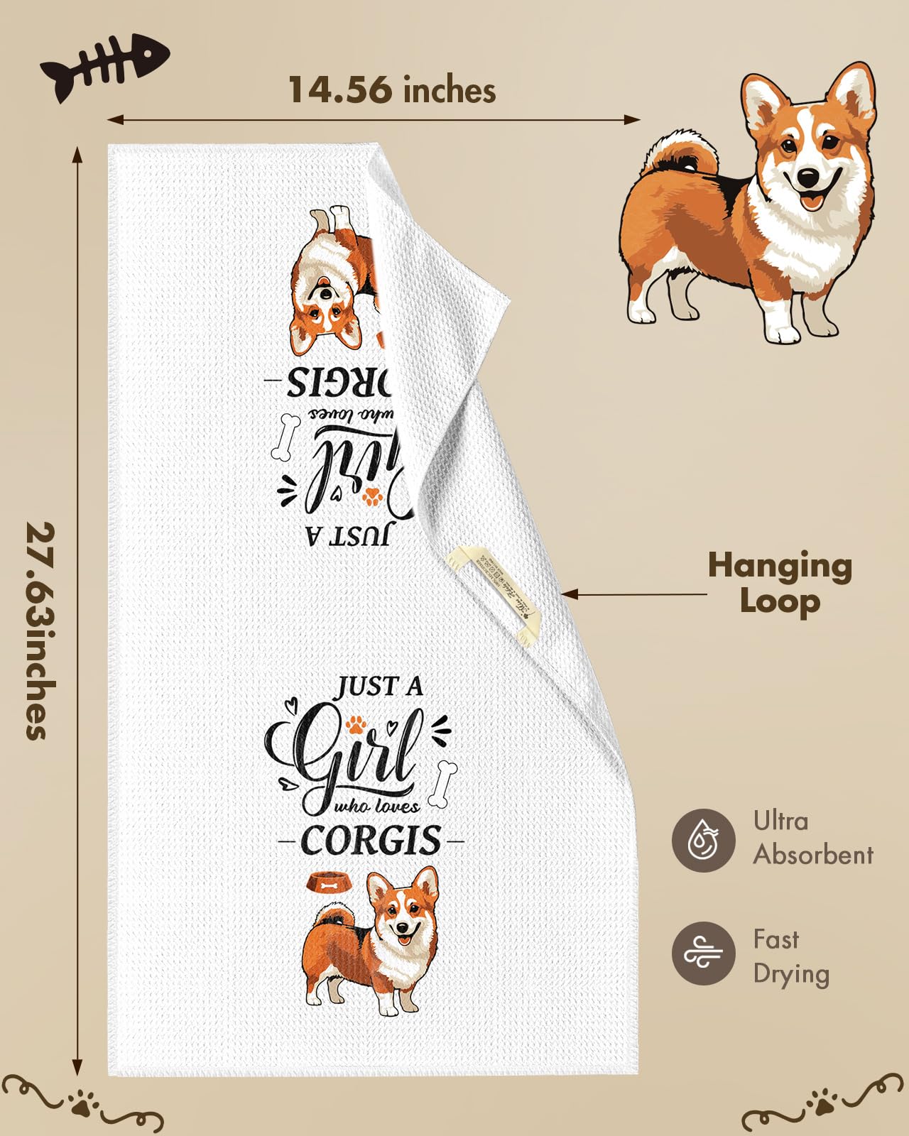 Miss Adola Dog Funny Kitchen Towels - 15x28 Inch Decorative Waffle Microfiber Dish Cloths Cute Absorbent Reusable Hand Tea Towels with Hanging Loop French Bulldog Gift for Dog Lovers WN420