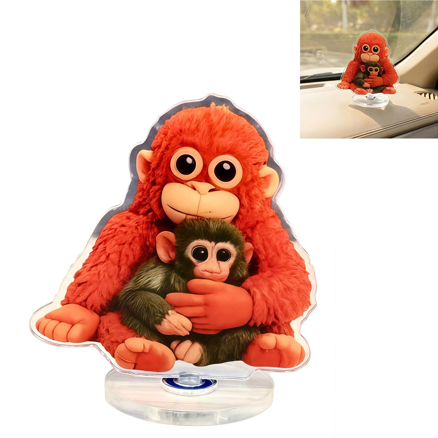 3-Pack Protect Punch Monkey Rotating Acrylic Display Plaque of Cute Monkey Toy for Desktop,Car Accessories and Gift,Rotatable, with Base (Beown) (ABC) BST202