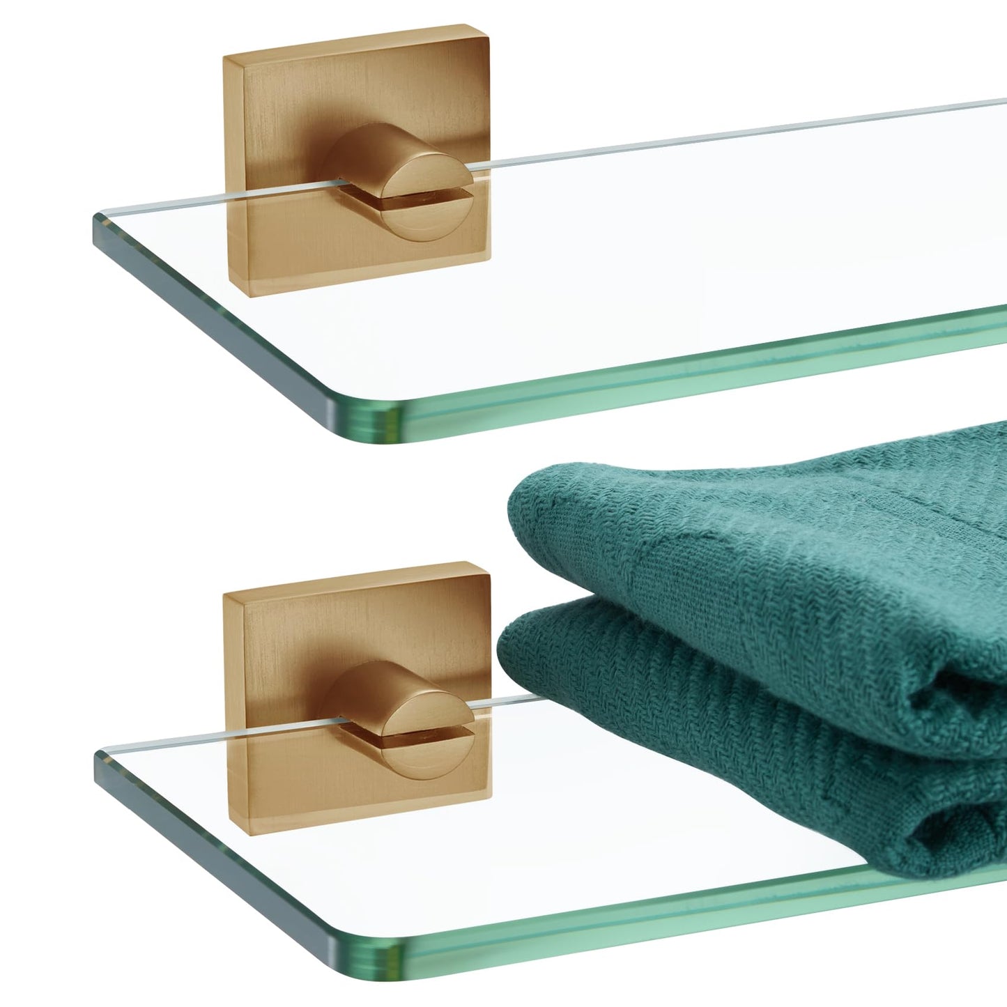 KOKOSIRI Glass Shelf for Bathrooms Floating Shelves Wall Mount 16-Inch for Shower Storage Kitchen Rack, 2 Pack Brushed Stainless Steel B1107BR-L16-P2 BST202