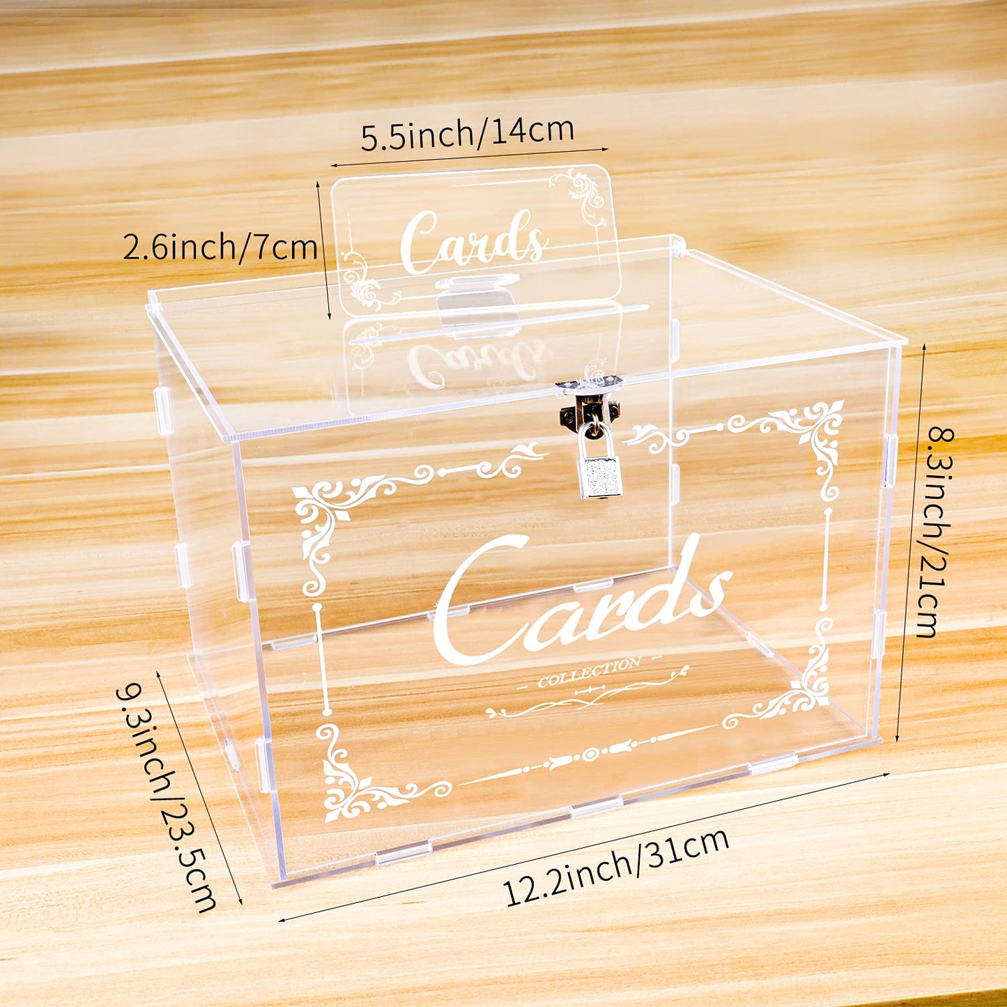 Fowecelt Acrylic Wedding Card Box with Lock Black Card Box DIY Large Rustic Card Box for Wedding Reception Bridal Shower Birthday Baby Shower Party Graduation Decorations (10x10x10 Inch) BST326H