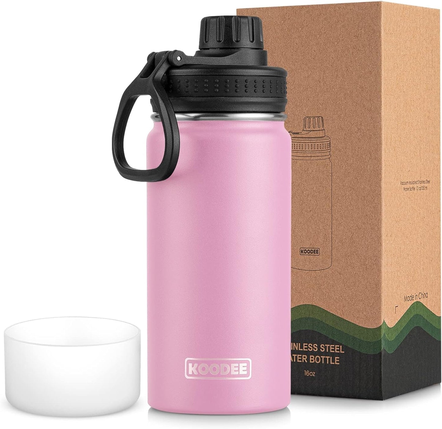 koodee Water Bottle-12 oz Stainless Steel Double Wall Vacuum Insulated Water Bottle for School-Wide Mouth Flask with Straw Lid (Teal) BST220