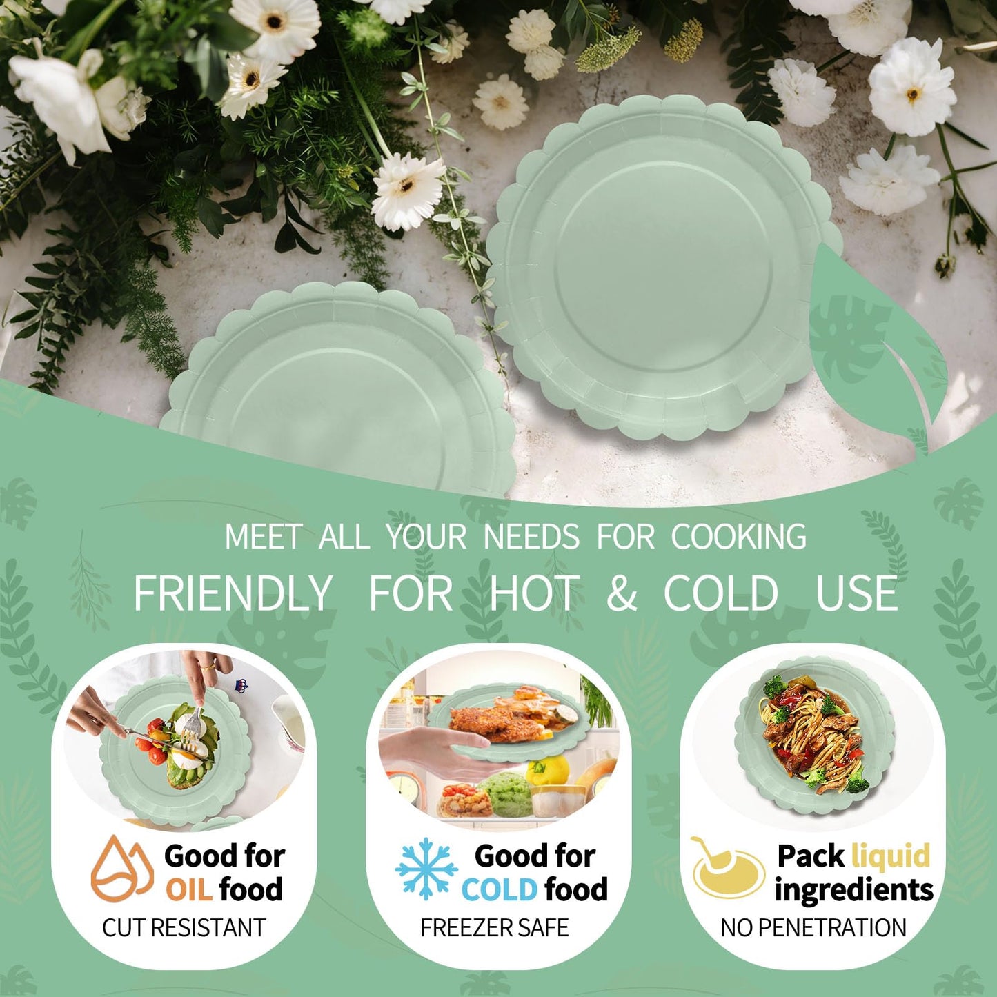 100 Pcs White Paper Plates and Napkins, 50 Pcs Guest White Party Supplies Including Scalloped Plates and Napkins for Independence Day Weddings, Parties BST326L