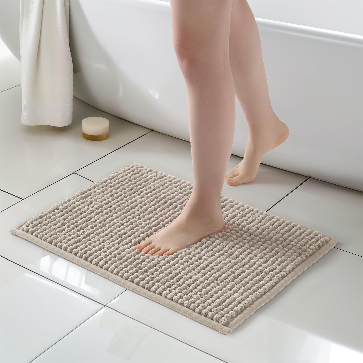 FRESHMINT Thick Chunky Chenille Bathroom Rug, Black, 20"x32" | Non-Slip Backing, Water Absorbent Surface, Machine Washable Care, Cushioned Comfort, Bathroom Floor Use BST220