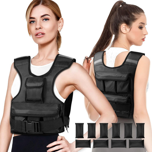 Adjustable Weighted Vest for Women, Customizable 0-18 lbs Strength Training Vest with 10 Removable Sandbag, Breathable Design, Reflective Safety Strips for Running, Hiking, and Fitness WN420