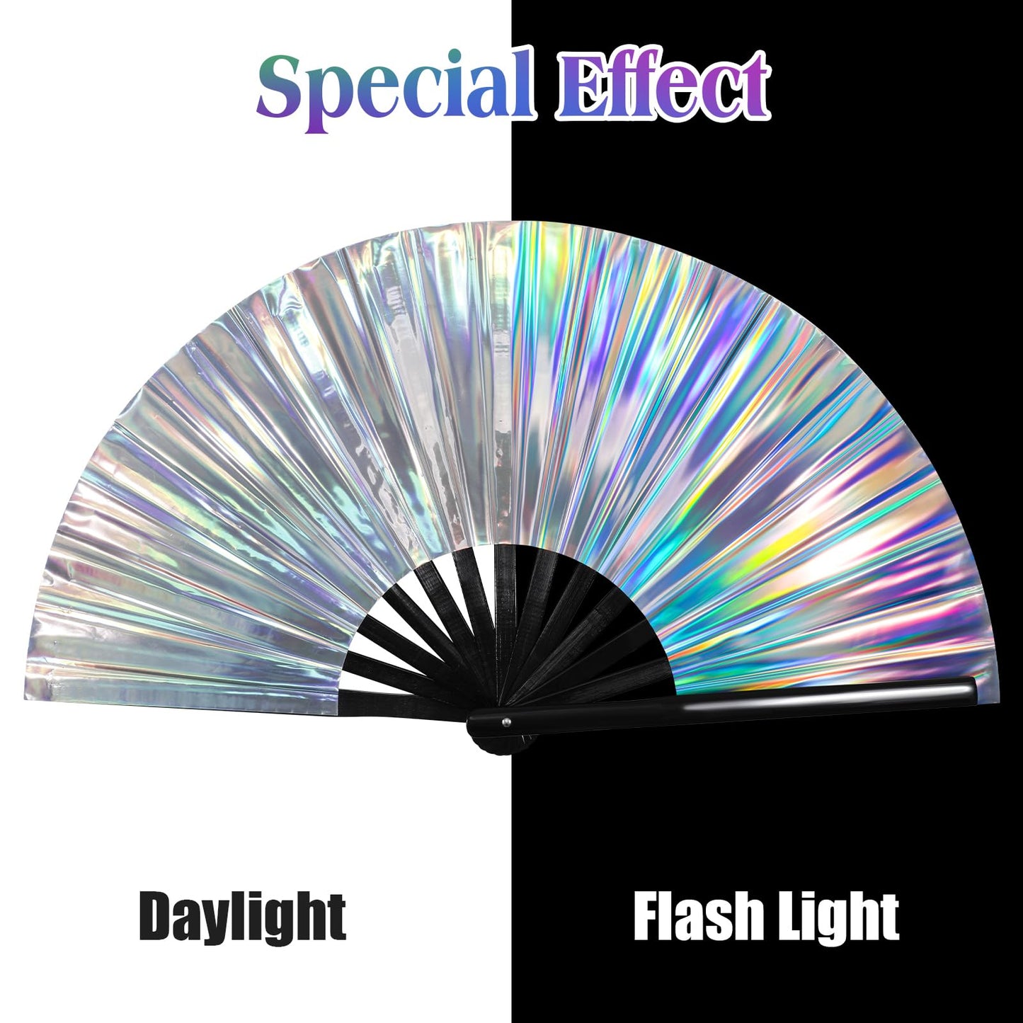 FairySandy Large Rave Fan UV Glow Clack Summer Hand Fan with Thigh Holster for Women Carnival Party Supplies for Carnival Edm Music Festival Club Accessories(Cool Style,Black) WN420