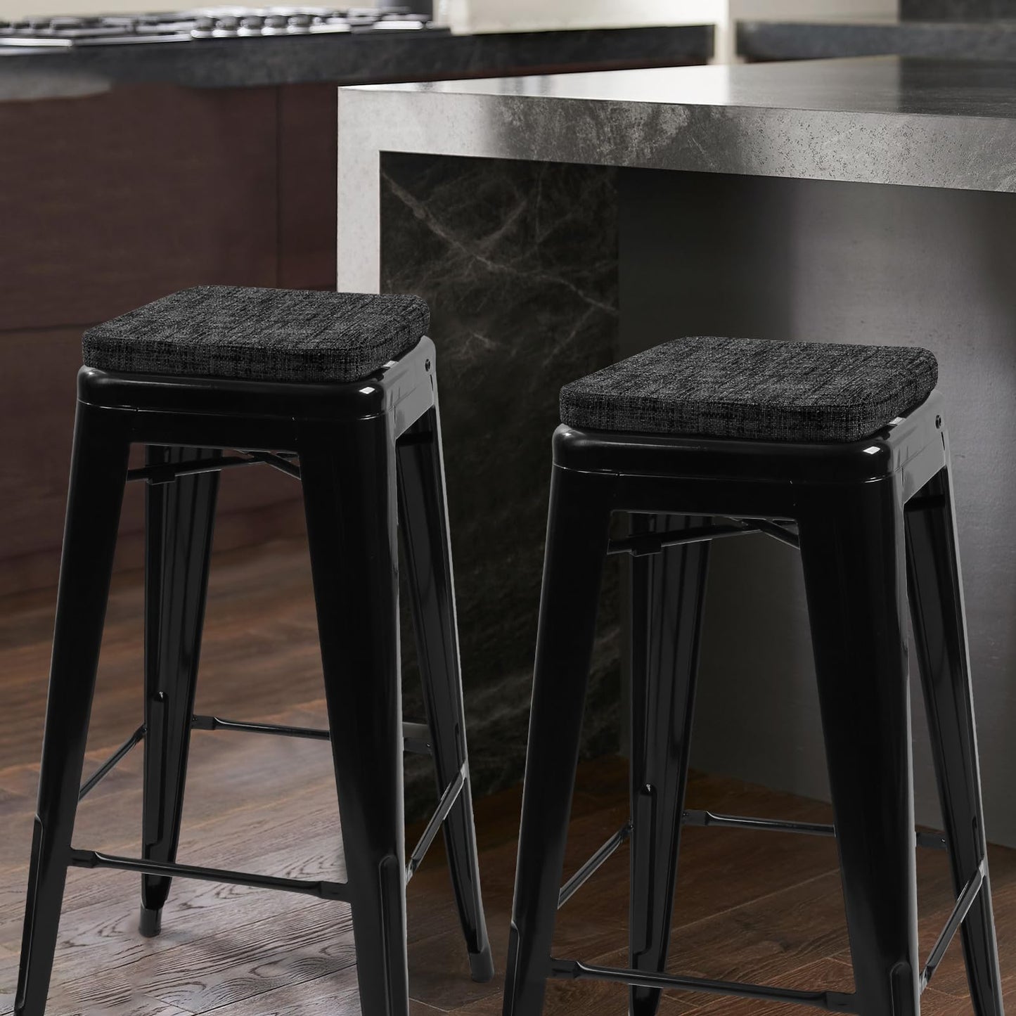SINOSSO Memory Foam Bar Stool Cushions 4 Pcs, Modern Interwoven Style Magnetic Small Chair Pads Use for Cafe Bistro Stackable Metal Stool (Square, Red, 4) BST220