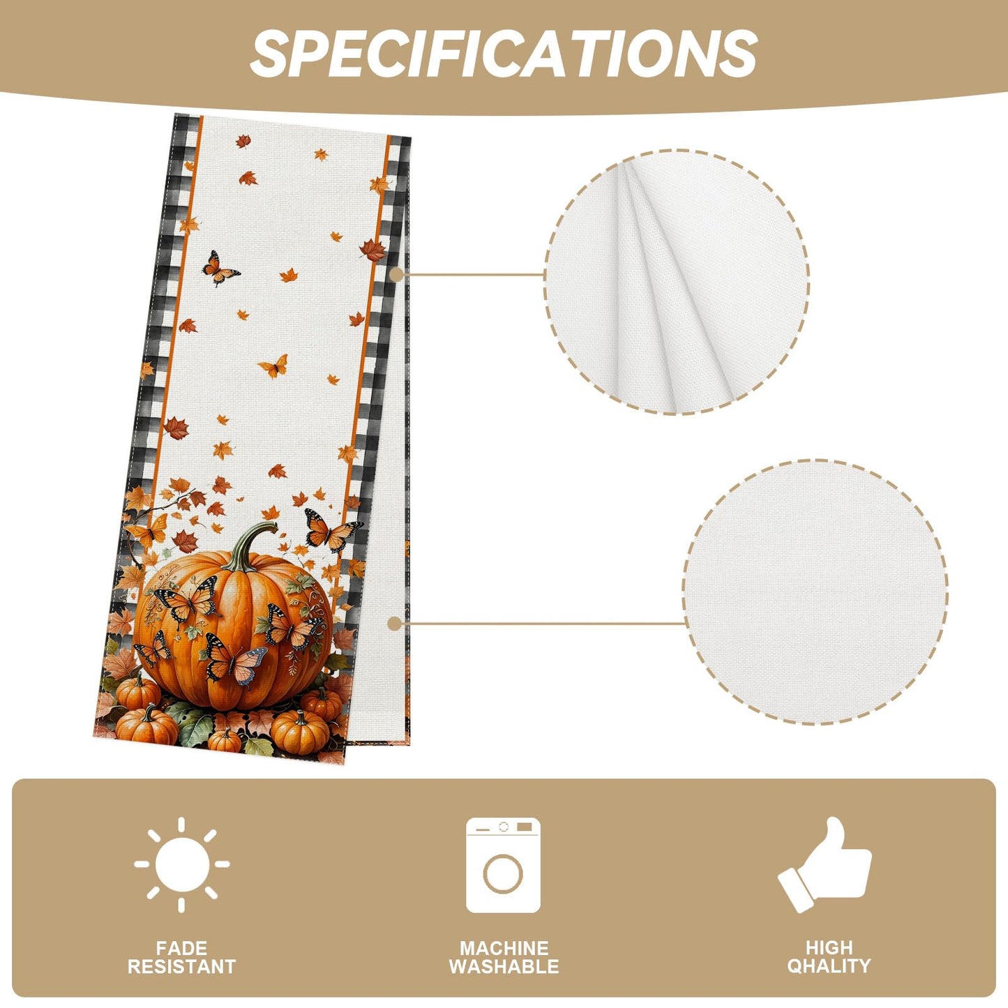 Linen Fall Placemats Set of 4 Fall Table Mats Farmhouse Pumpkin Butterfly Decor for Home Autumn Thanksgiving Home Kitchen Dining Room Table Decorations BST220
