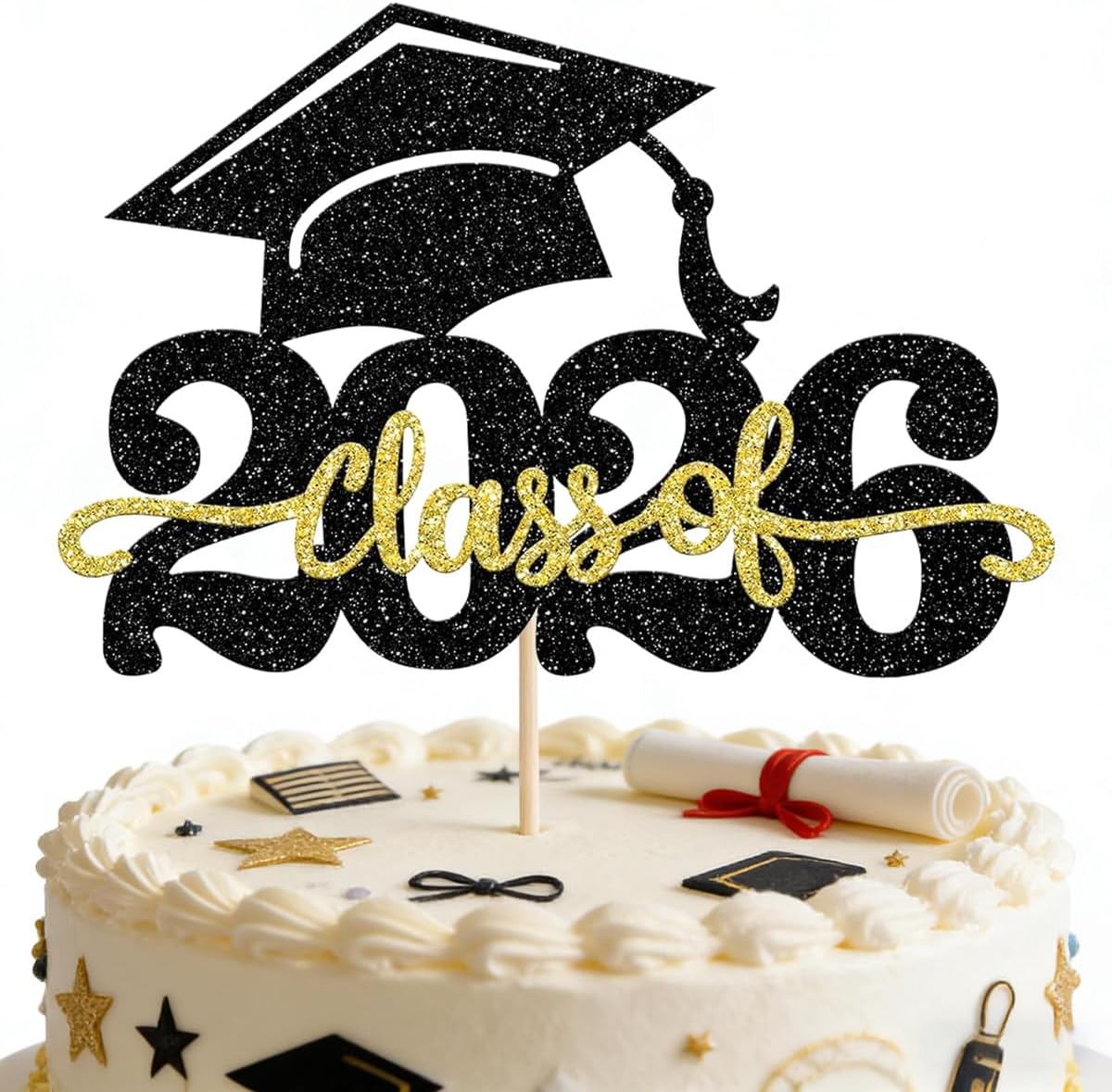 2 Pack Class of 2026 Cake Topper Congrats Grad Cap Graduation Cake | for 2026 Graduation Party Cake Decorations Supplies BST202
