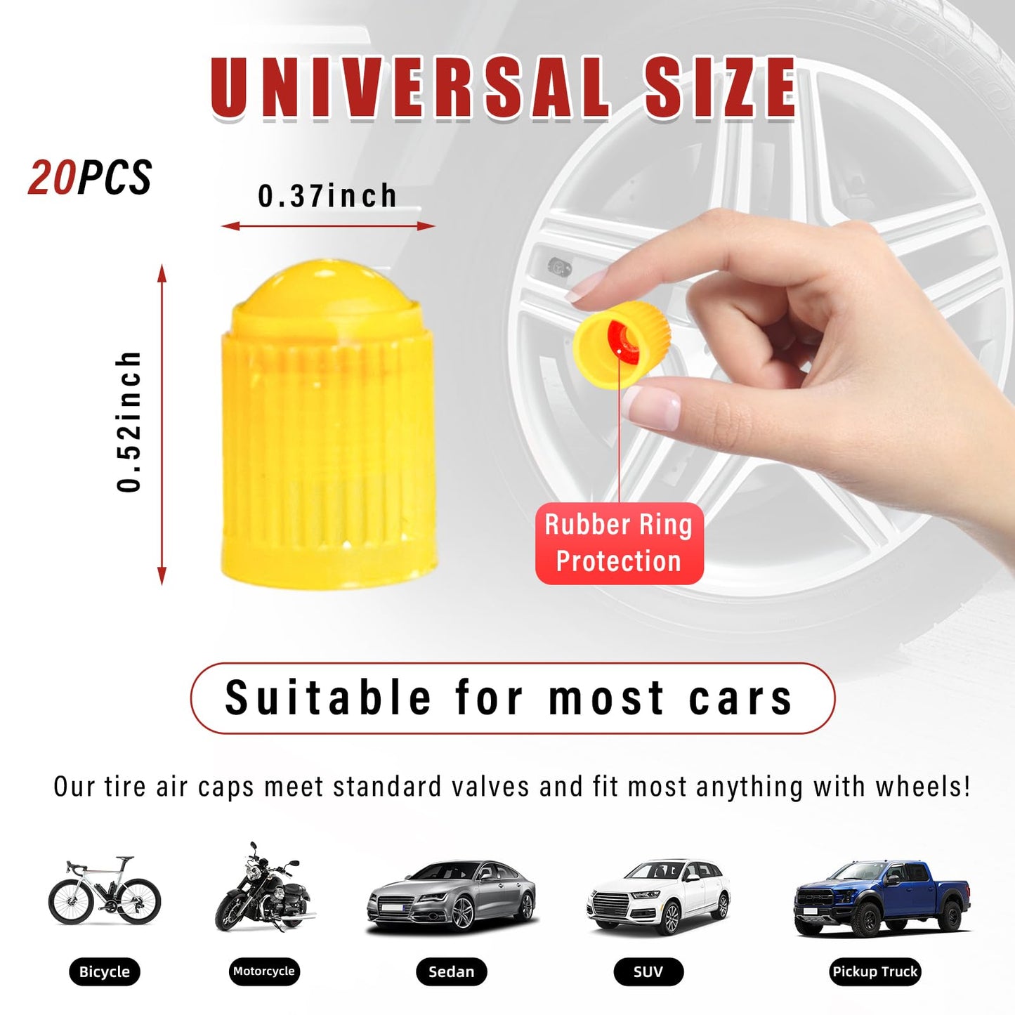 Ziciner 25 PCS Tire Valve Stem Caps, Plastic Car Tyre Valve Cap with O Rubber Seal, Dustproof Airtight Seal Wheel Stem Covers, Universal Accessories for Cars, SUVs, Bicycles,Trucks (Red) WN420