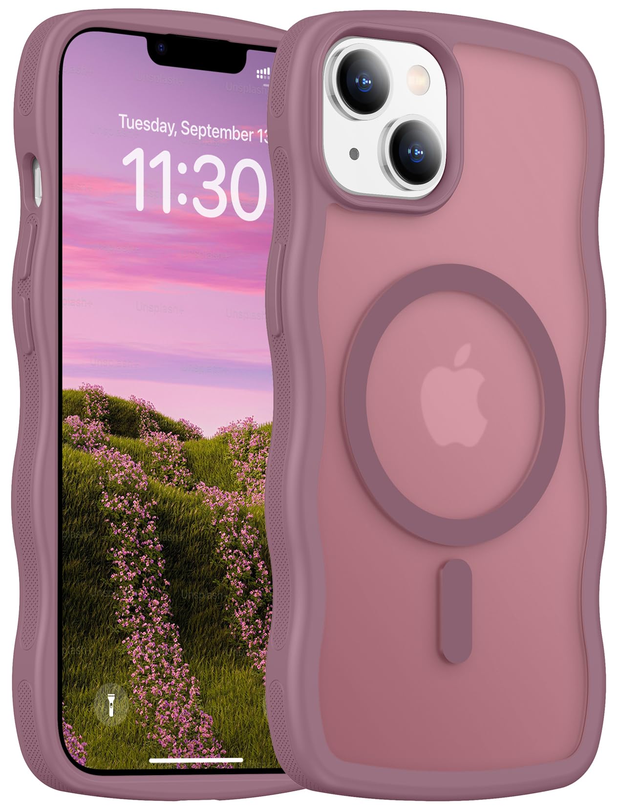 Magnetic for iPhone 13 Pro Case, Compatible with MagSafe Cute Wave Non-Slip Translucent Matte Easier Grip Shockproof Phone Case for iPhone 13 Pro, Black WN420