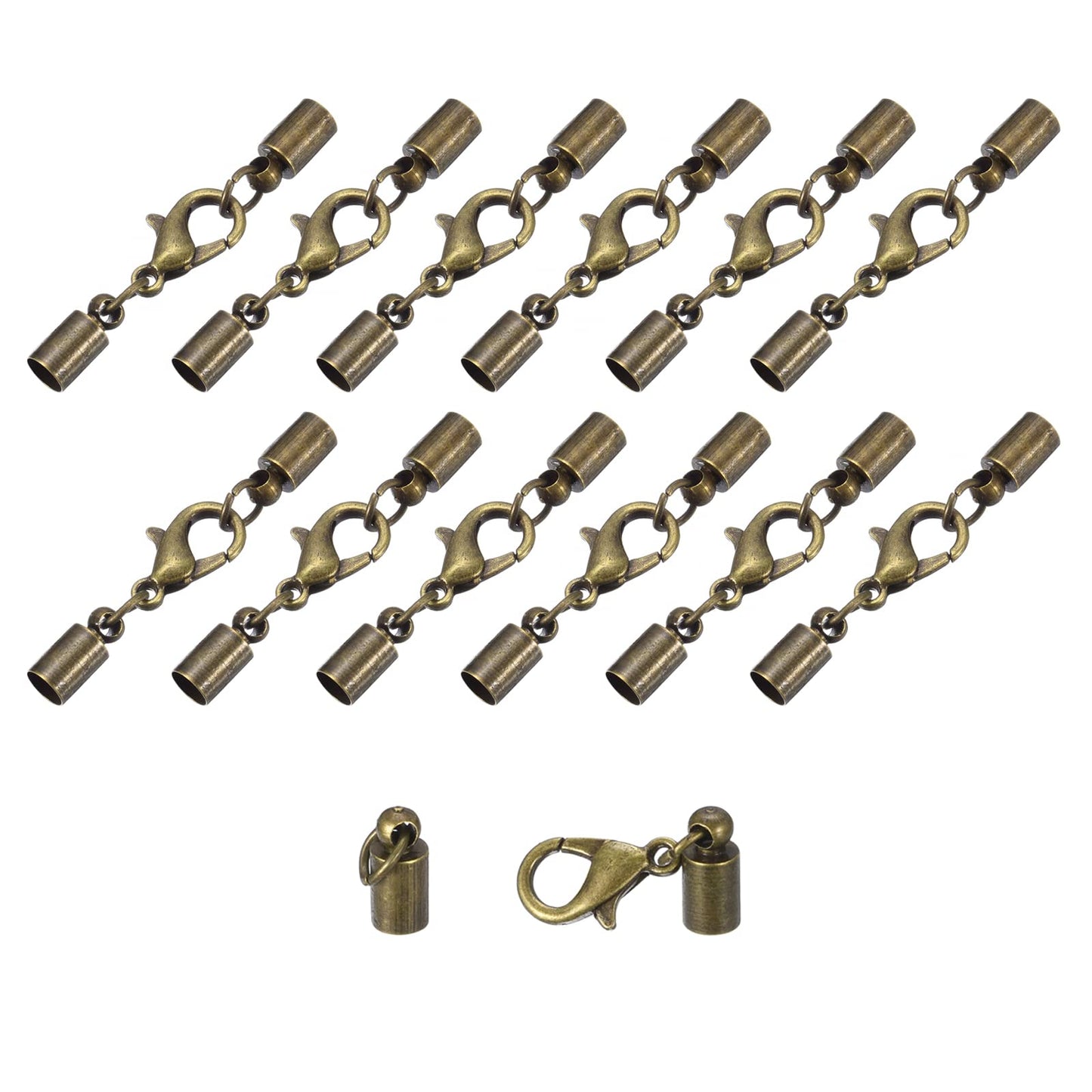 uxcell 20Sets Leather Cord End Caps with Lobster Claw Clasps Fit 4.5mm Cords, Barrel Terminators for DIY Making Leather Bracelets, Bronze Tone BST326L