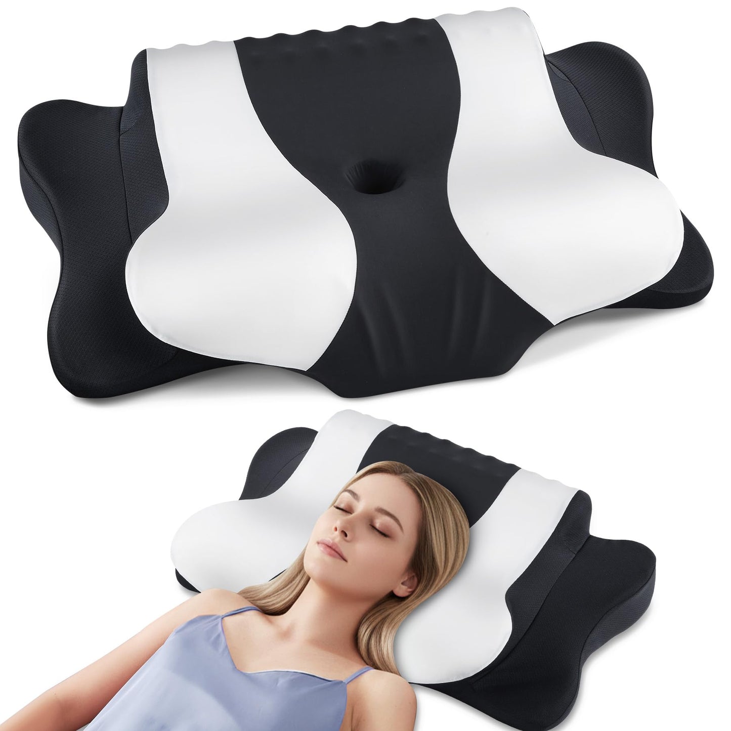 DONAMA Cervical Pillow for Neck and Shoulder,Contour Memory Foam Pillow,Ergonomic Neck Support Pillow for Side Back Stomach Sleepers with Pillowcase-Standard Size BST220