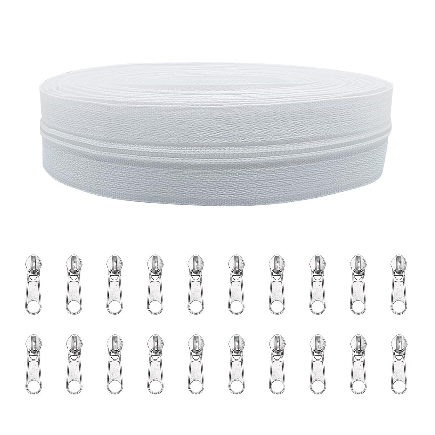 ANPURZII NO.3 Nylon Coil White Zippers by The Yard Bulk 10 Yards with 20pcs Zipper Sliders for DIY Sewing Tailor Craft Bags (White) BST220