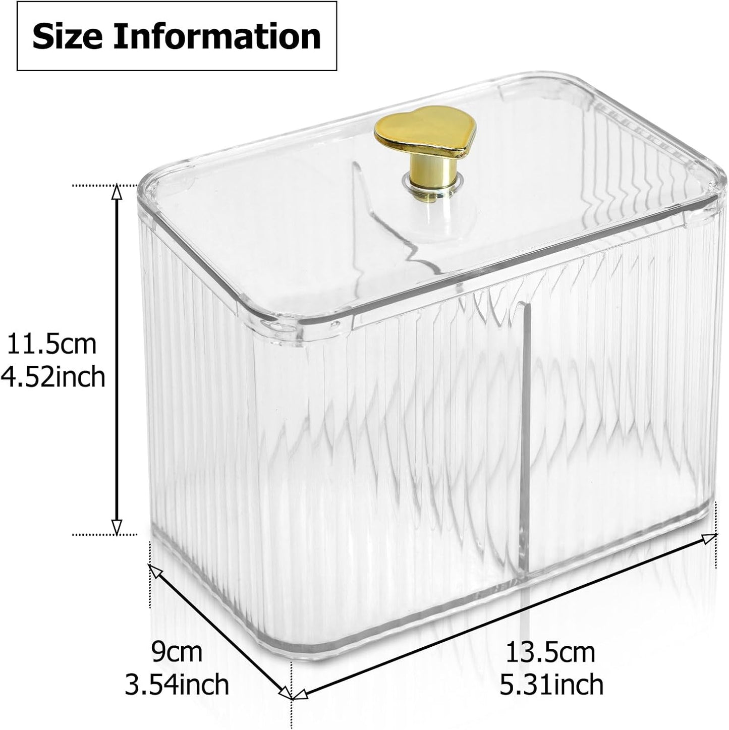 Qtips Holder Bathroom Container, 3-Section Cotton Buds Ball Dispenser, Clear Bathroom Organizer Jar, Cosmetics Storage for Vanity BST326L