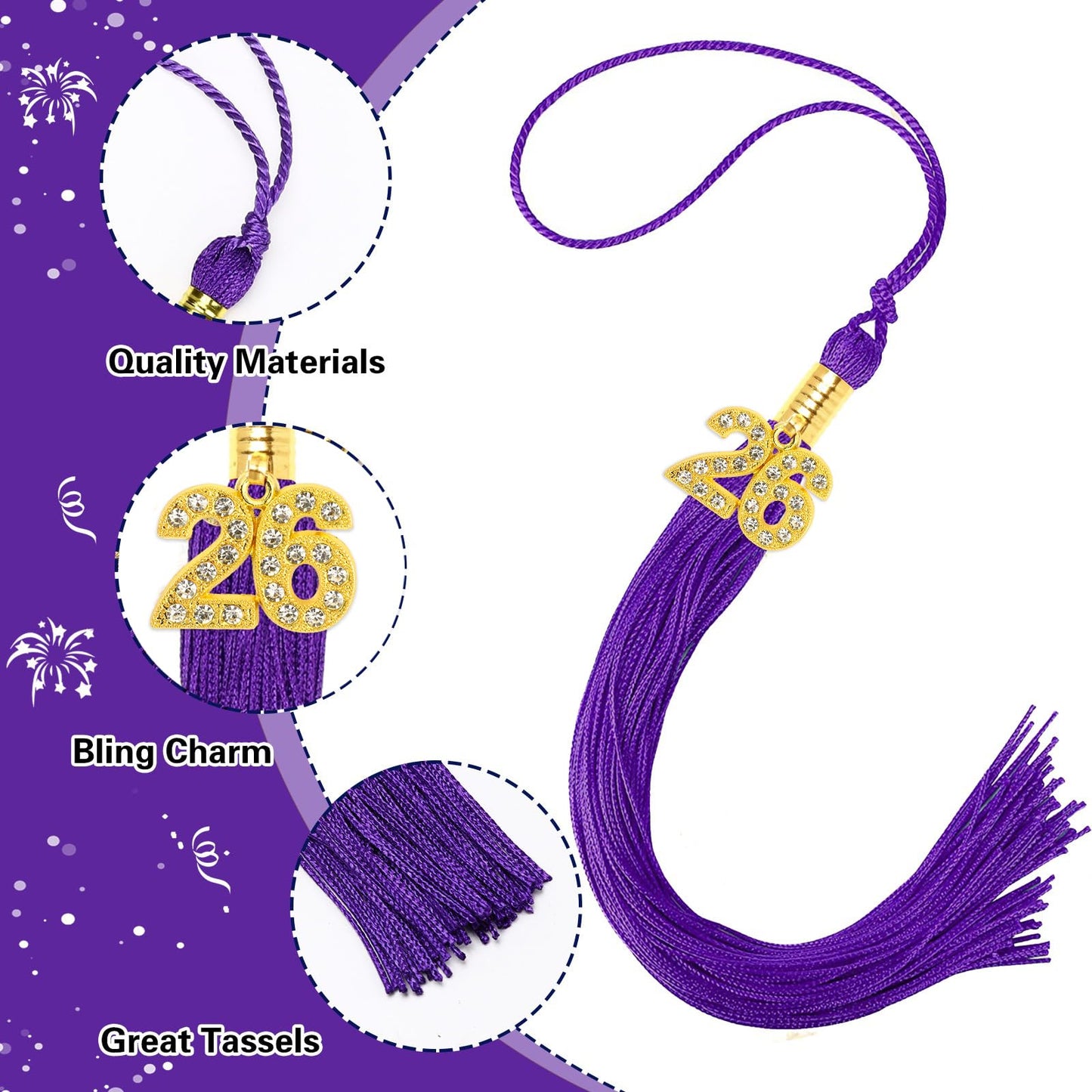 JULMELON 2026 Graduation Tassel, 2026 Graduation Cap Tassel with Bling Charm for 2026 Graduate Hat Ceremonies Accessories (Black) BST220