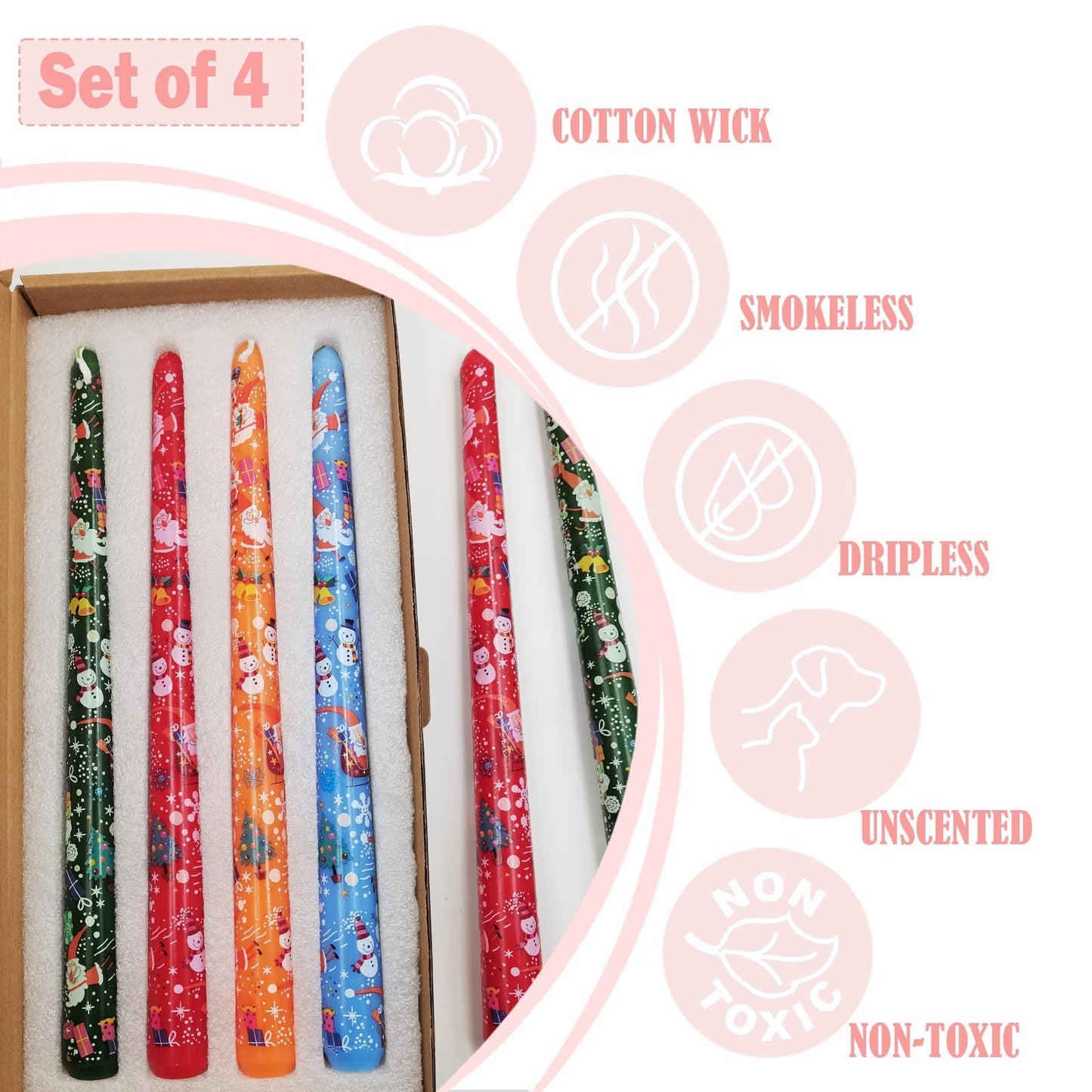 10 Inch Decorative Taper Candles, 4 Pack Birthday Balloon Print Candlesticks, Unscented Dripless Candles with Long Burn Time for Party, Holiday Table & Home Decor BST326H