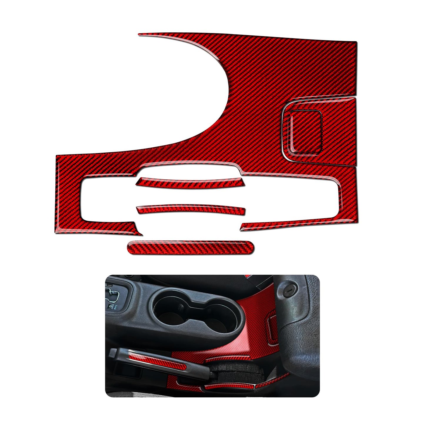 Car Gear Shift Lower Panel Sticker Carbon Fiber Decal Interior Trim Cover for Jeep Wrangler 2011 2012 2013 2014 2015 2016 2017 Accessories (Red) BST220