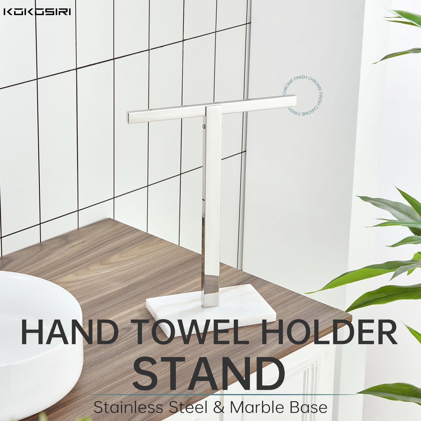 KOKOSIRI Hand Towel Holder Black Stand Towel Rack with Marble Base for Bathroom Kitchen Vanity Countertop, Stainless Steel 15.7'' Height THS0002-SM-BK BST202