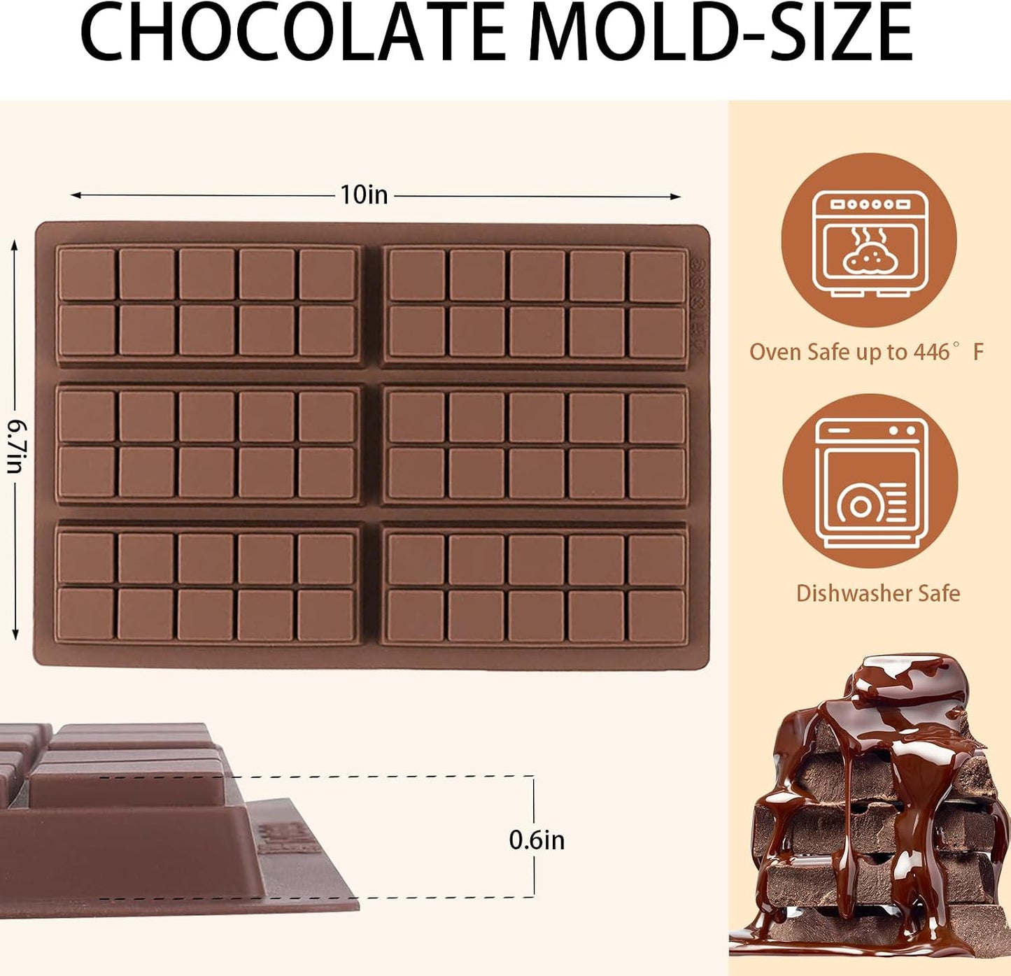 Chocolate Mold,6 Cavity Chocolate Molds Silicone,Silicone Chocolate Mold Used For Making Chocolate Pistachio Chocolate Bar（1pcs） WN420