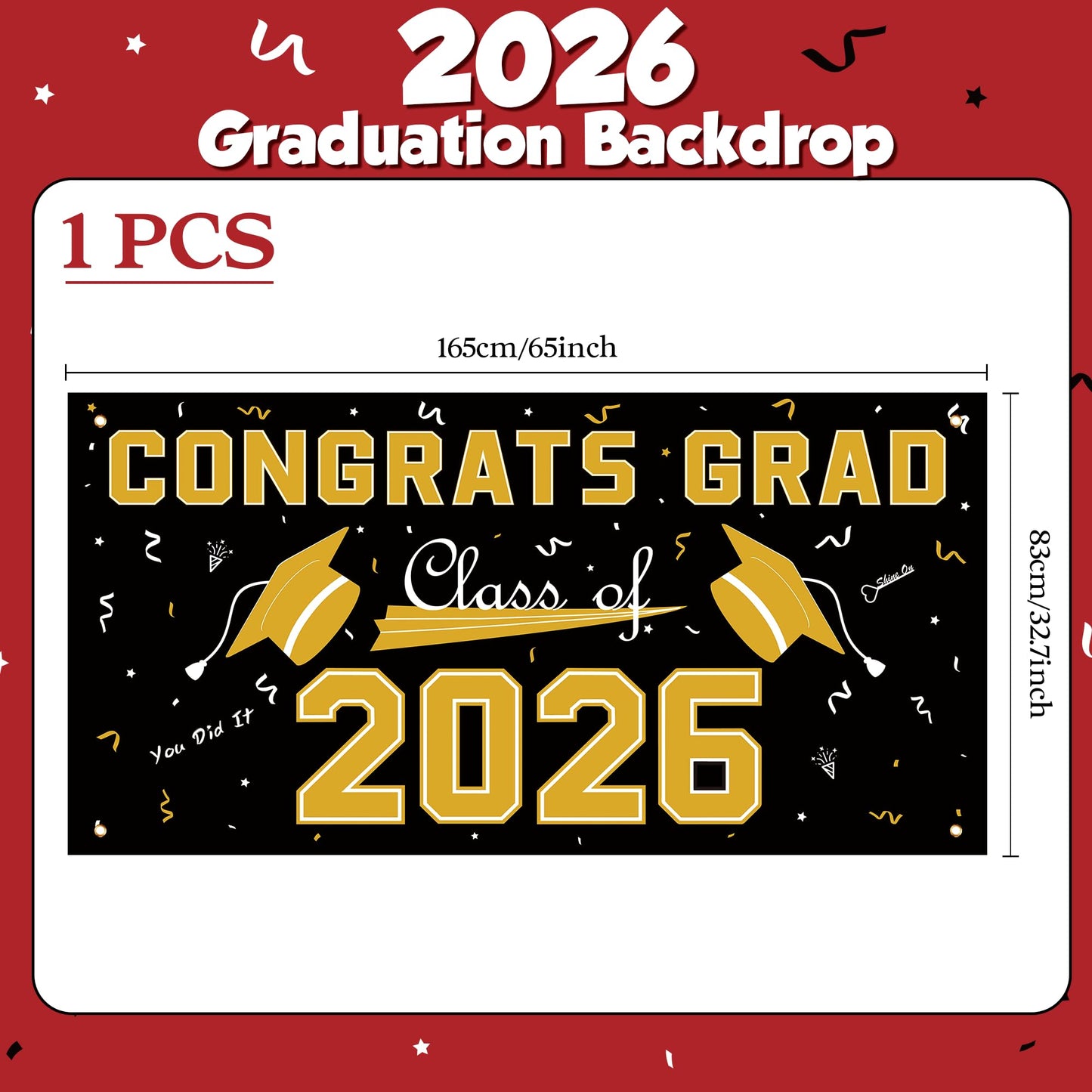 Graduation Decorations 2026 2027 - Red Polyester Graduation Backdrop - Graduation Party Decorations - Congrats Grad Banner - Graduation Decorations Class of 2026,Graduation Party Favors Supplies Yard Sign WN420