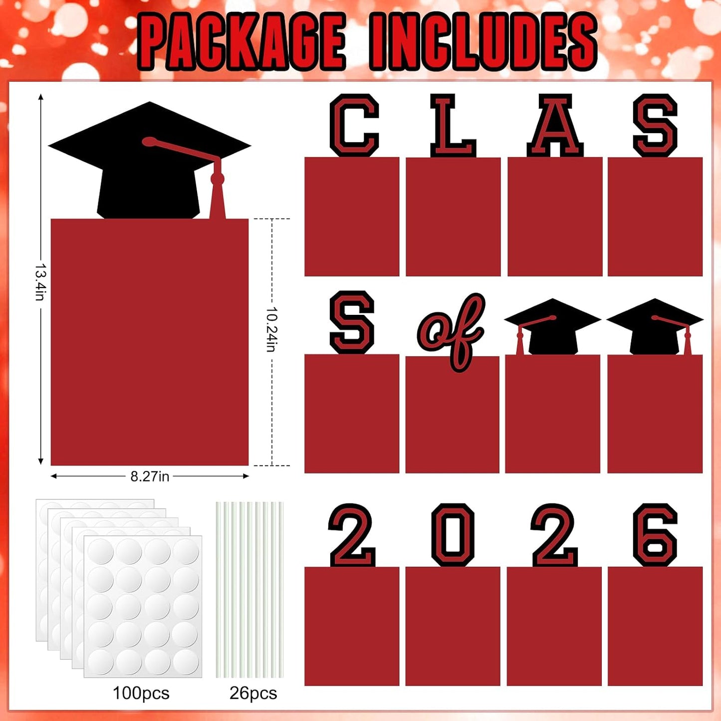 12 Pcs Graduation Photo Yard Sign Decorations 2026, K-12 Grade Graduation School Picture Frame Lawn Sign with Stakes for Kindergarten Middle High School Class of 2026 Grad Party Decorations, Red WN420