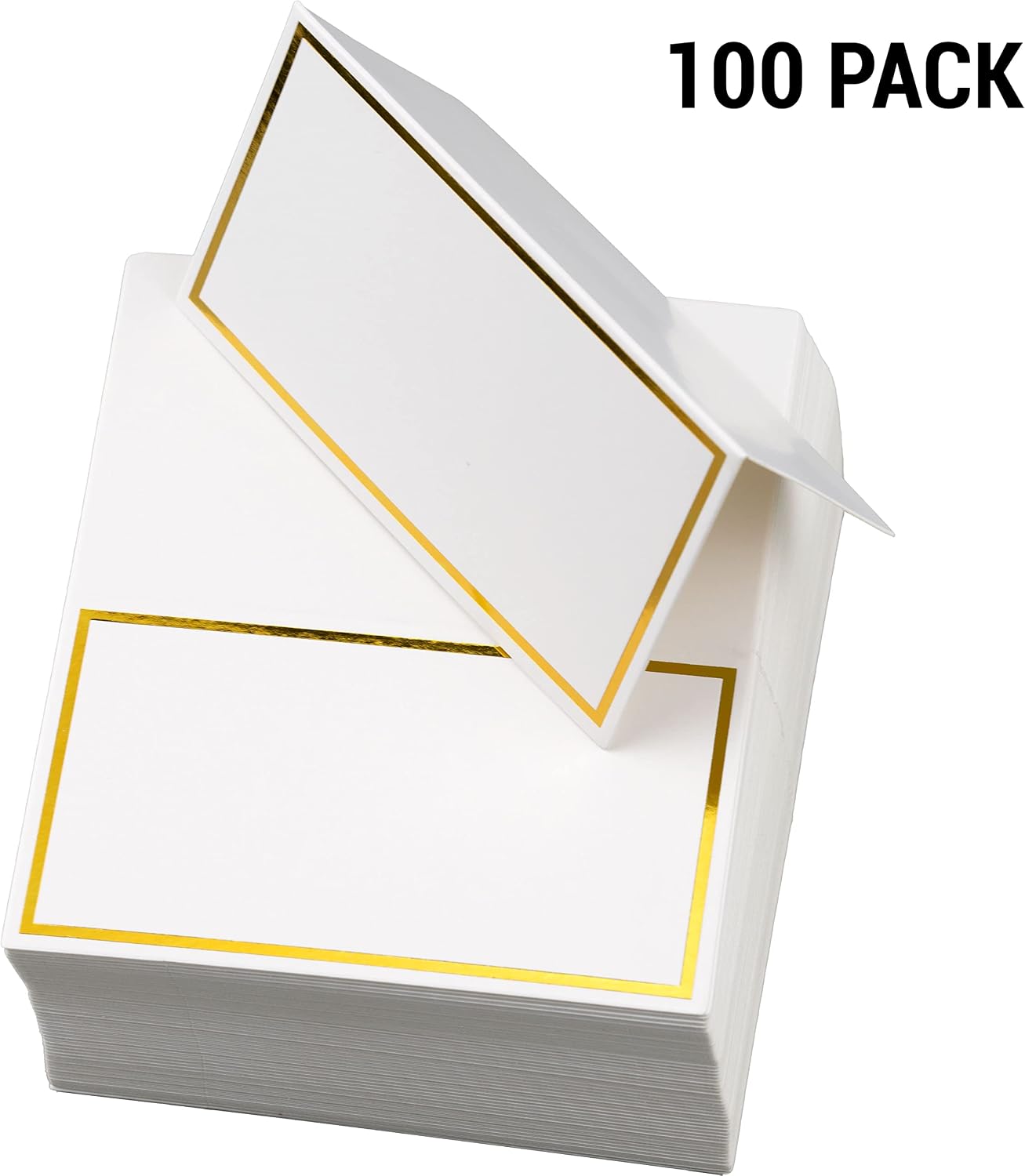 100 Pack Place Cards for Table Setting Small Paper Tent Cards with Gold Foil Border Event Table Cards for Restaurant Wedding Party Banquet Thanksgiving Birthday Celebration BST220