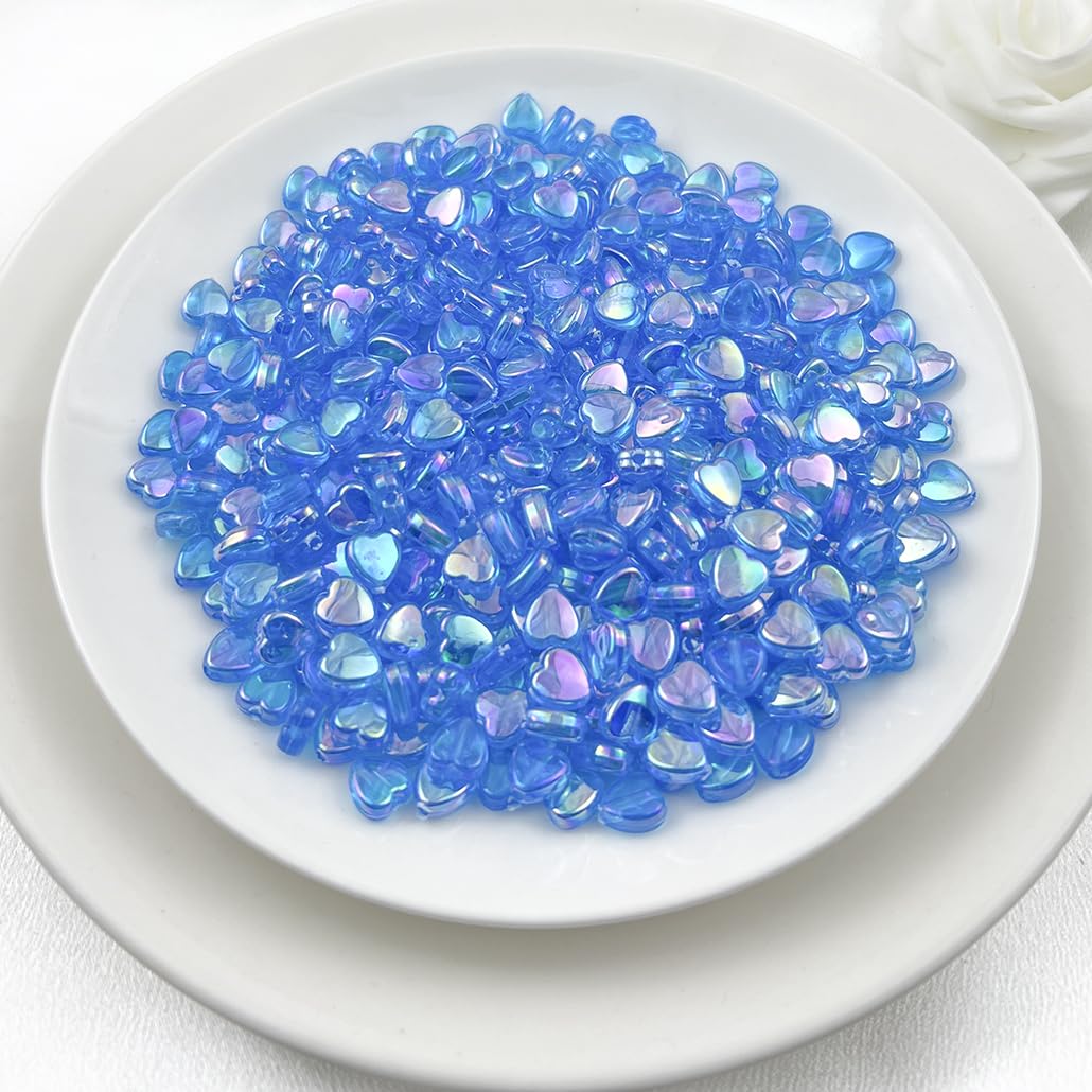 500Pcs Acrylic Heart Beads, AB Colors Heart Shape Beads Crystal Heart Beads for Jewelry Making DIY Bracelet Earring Necklace Key Chains(90-Light Lake Blue AB) BST220