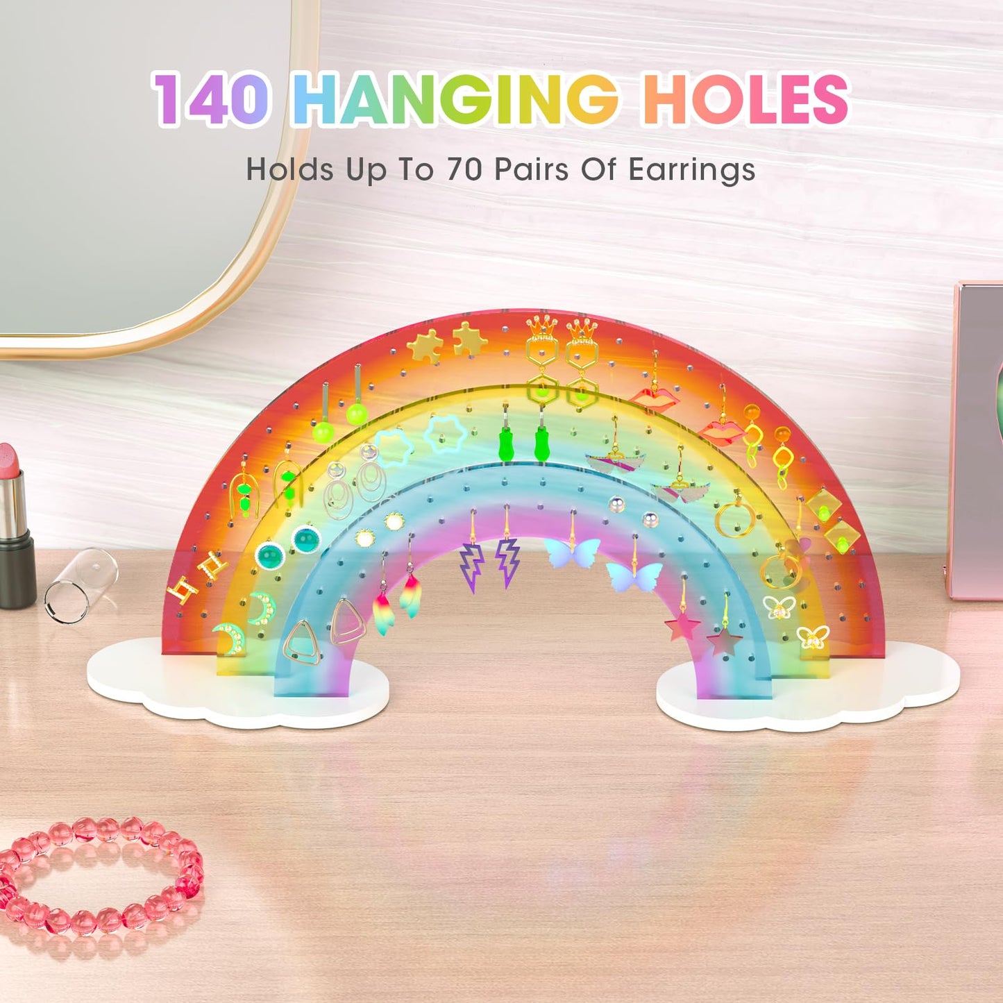 NiHome Earring Organizer Holder, 3-Tier 140 Holes Display, Iridescent | Lightweight Sturdy Fade-Resistant Vanity and Bathroom Storage Detachable Easy Assembly Travel-Friendly Design BST326H