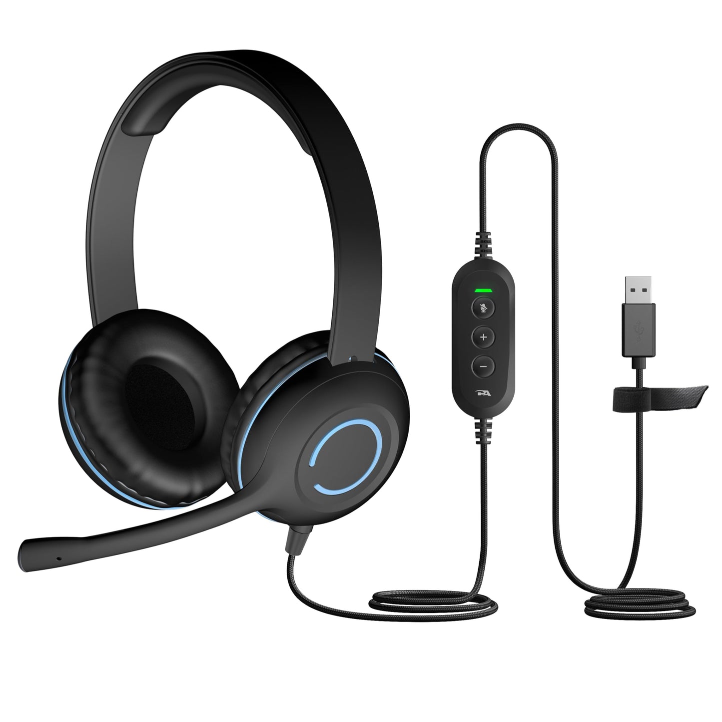 Cyber Acoustics AC-5008A USB Stereo Headset with Microphone for PC – Wired USB Headphones with Mic, Noise Cancelling Computer Headset with in-Line Volume and Mute Controls for Classroom, or Home