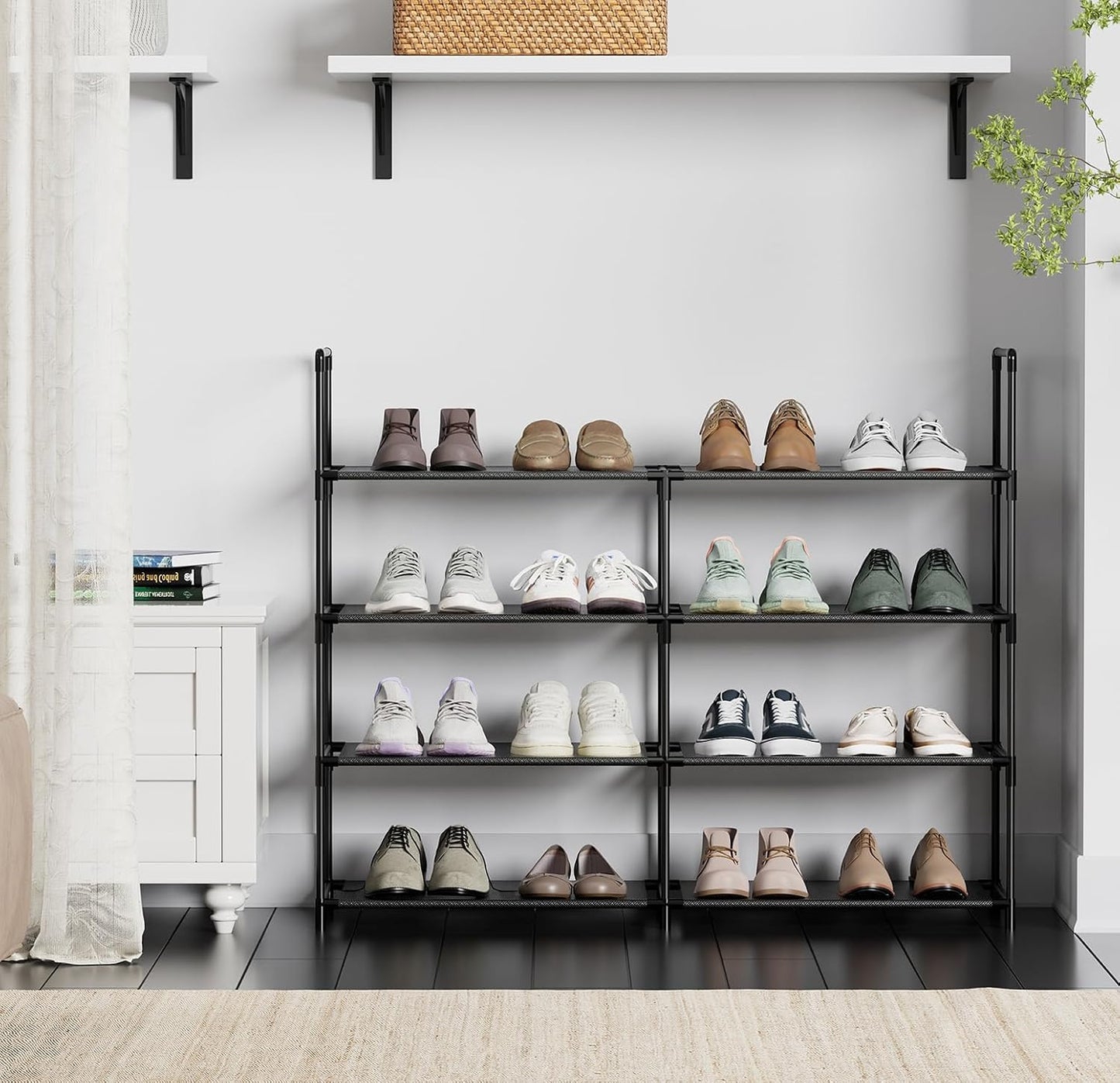 FIDUCIAL HOME 4 Tiers Shoe Rack Organizer 16-20 Pairs Stackable Shoe Storage Shelf Durable for Closet Entryway, Black BST220