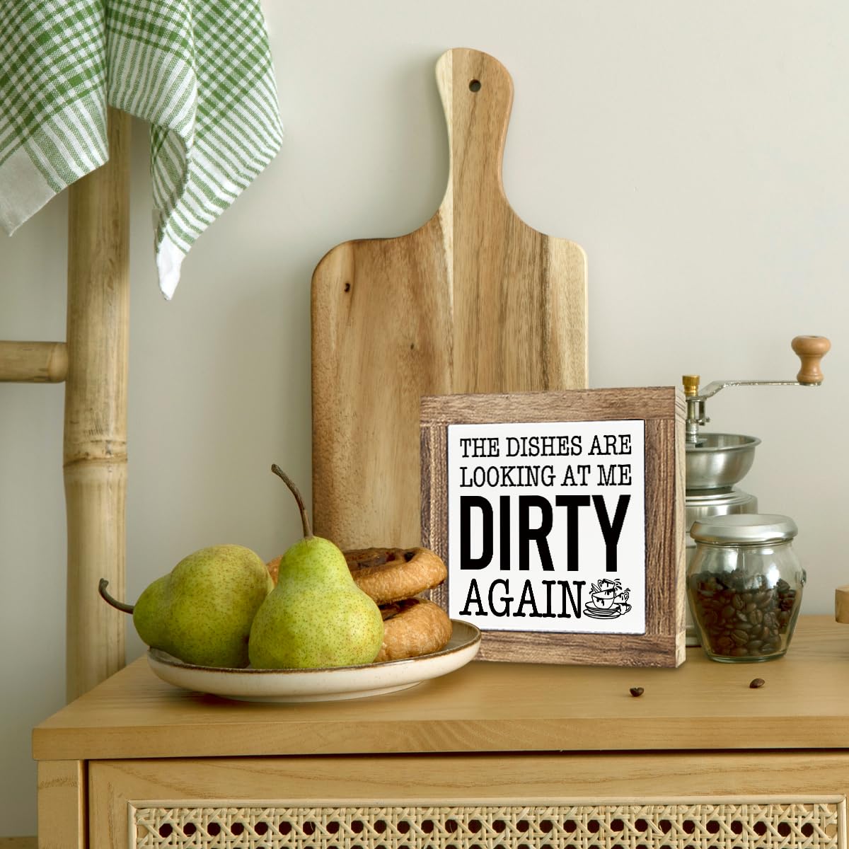 Just A Spoonful of Sugar Sign, Coffee Decor Sign, Rustic Kitchen Box Signs, Coffee Station Decor, Modern Farmhouse Home Decors for Kitchen Bar, Cafe Decors, Freestanding Wooden Plaque BST326L